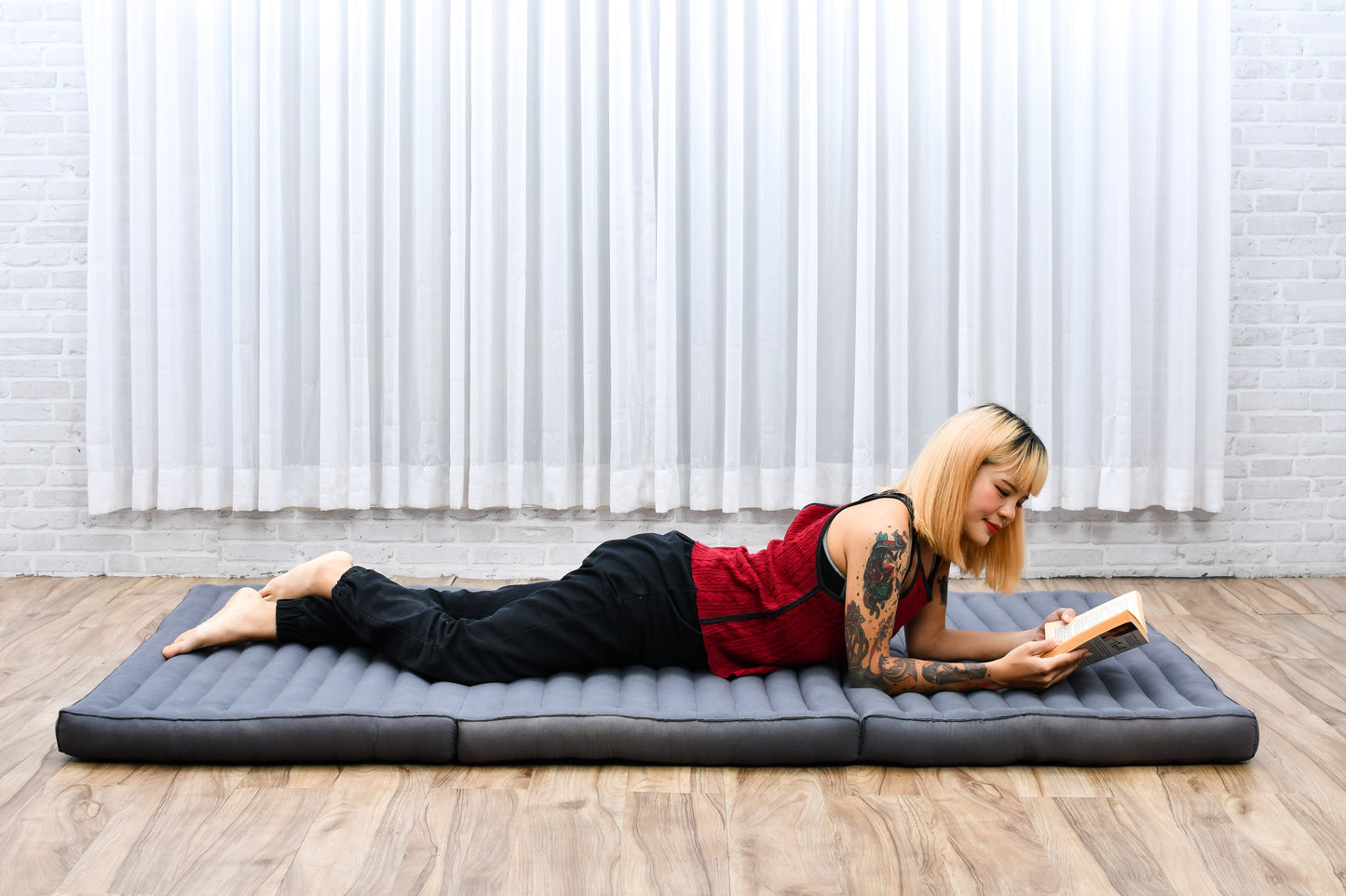 Kapok Folding Mattress – Thick Cotton Padded Guest Bed for Home, Sleeping & Mindfulness Corner, Cl13 - Grey, L: 200x100 cm