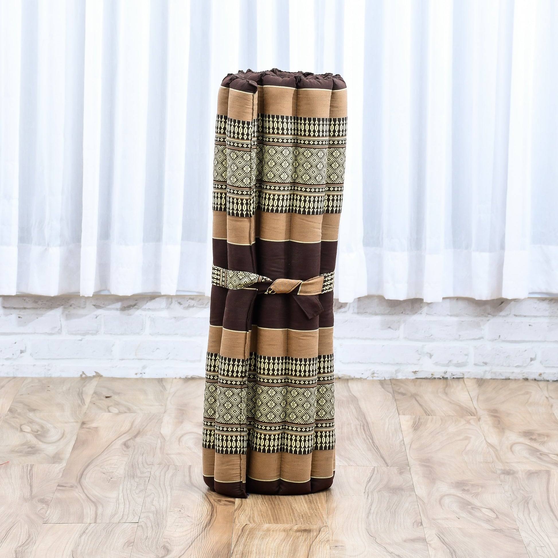 Large Kapok Zabuton Meditation Cushion – Rectangular Floor Mat with Cotton Cover, Sf10 - Brown