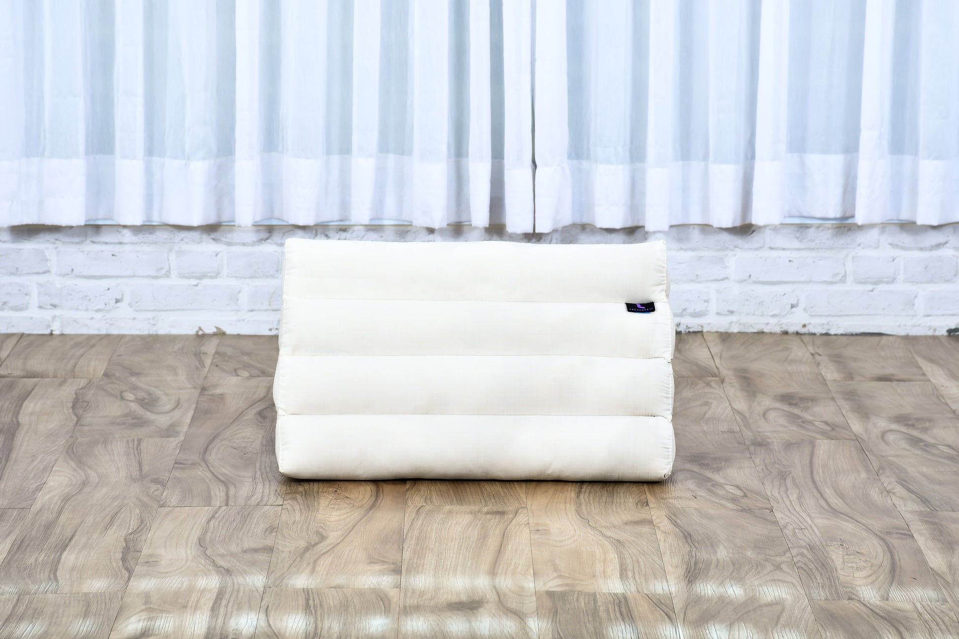 Triangular Kapok Backrest Cushion – Firm Thai Reading Pillow with Cotton Cover in Plain or Patterned Designs, Cl01 - Ecru, triangle cushion