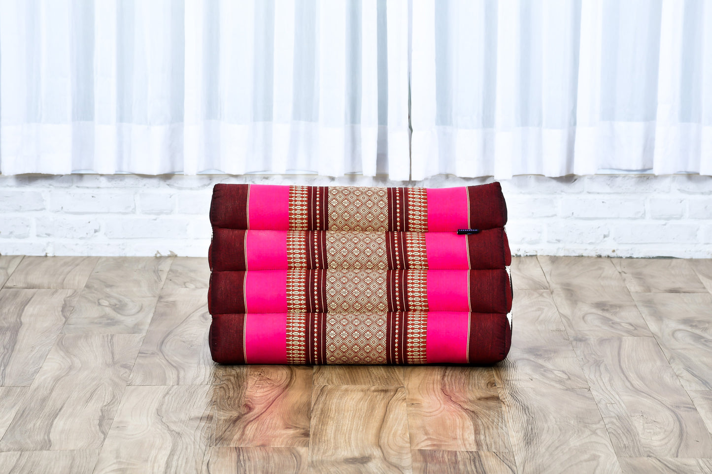 Triangular Kapok Backrest Cushion – Firm Thai Reading Pillow with Cotton Cover in Plain or Patterned Designs, Sf29 - Auburn, Pink, triangle cushion