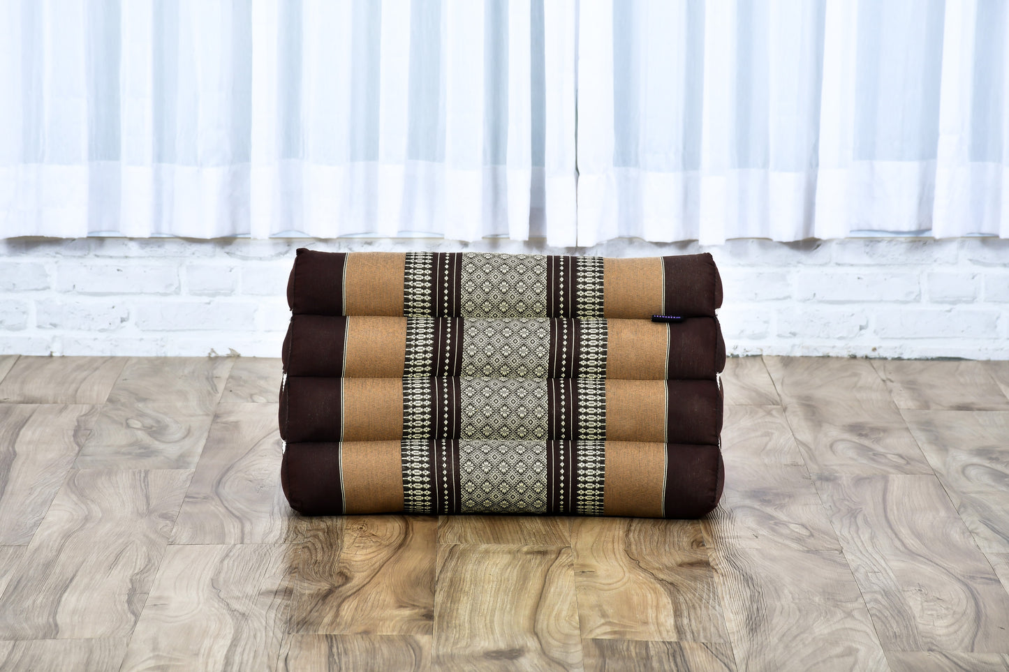 Triangular Kapok Backrest Cushion – Firm Thai Reading Pillow with Cotton Cover in Plain or Patterned Designs, Sf10 - Brown, triangle cushion