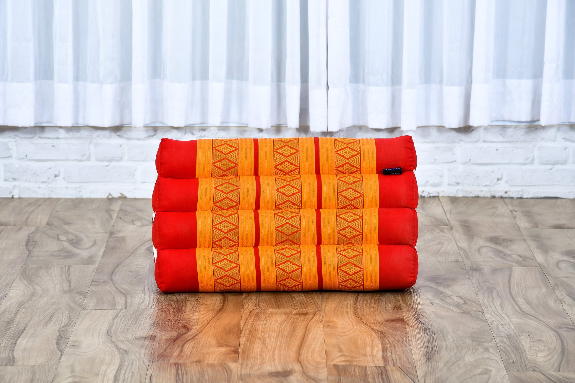 Triangular Kapok Backrest Cushion – Firm Thai Reading Pillow with Cotton Cover in Plain or Patterned Designs, Sf02 - Orange, triangle cushion