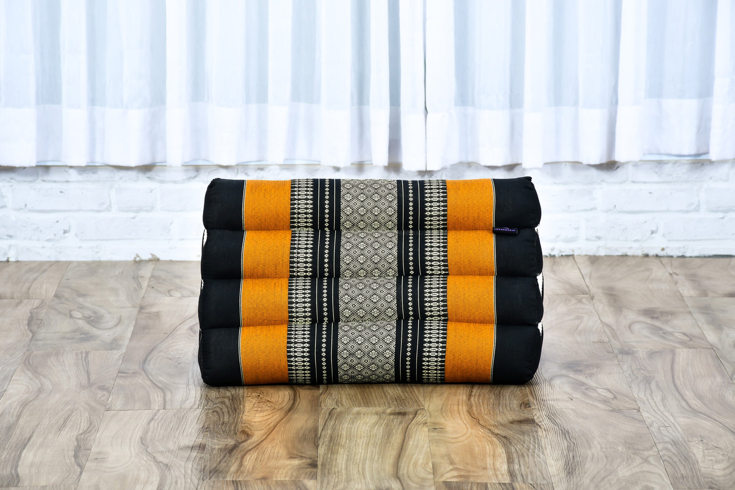 Triangular Kapok Backrest Cushion – Firm Thai Reading Pillow with Cotton Cover in Plain or Patterned Designs, Sf03 - Black, Orange, triangle cushion