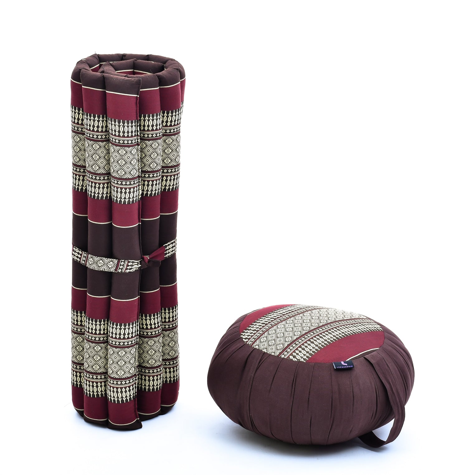 Kapok Meditation Cushion Set – Zabuton Mat & Zafu Seat Cushion with Cotton Cover, Sf19 - Red, Brown
