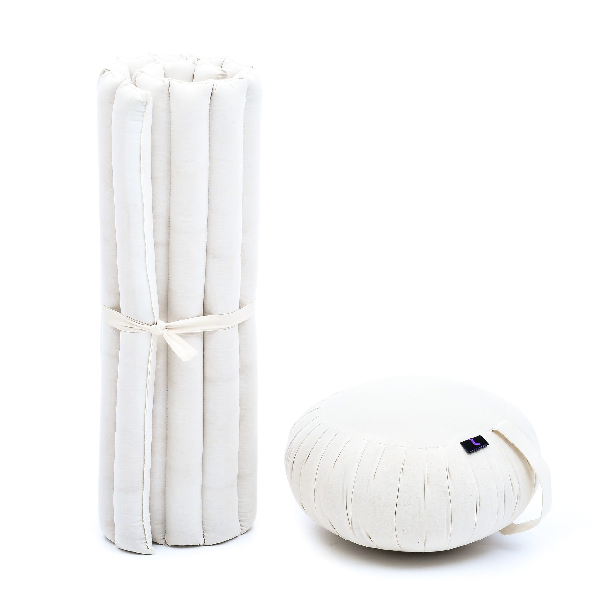 Kapok Meditation Cushion Set – Zabuton Mat & Zafu Seat Cushion with Cotton Cover, Cl01 - Ecru