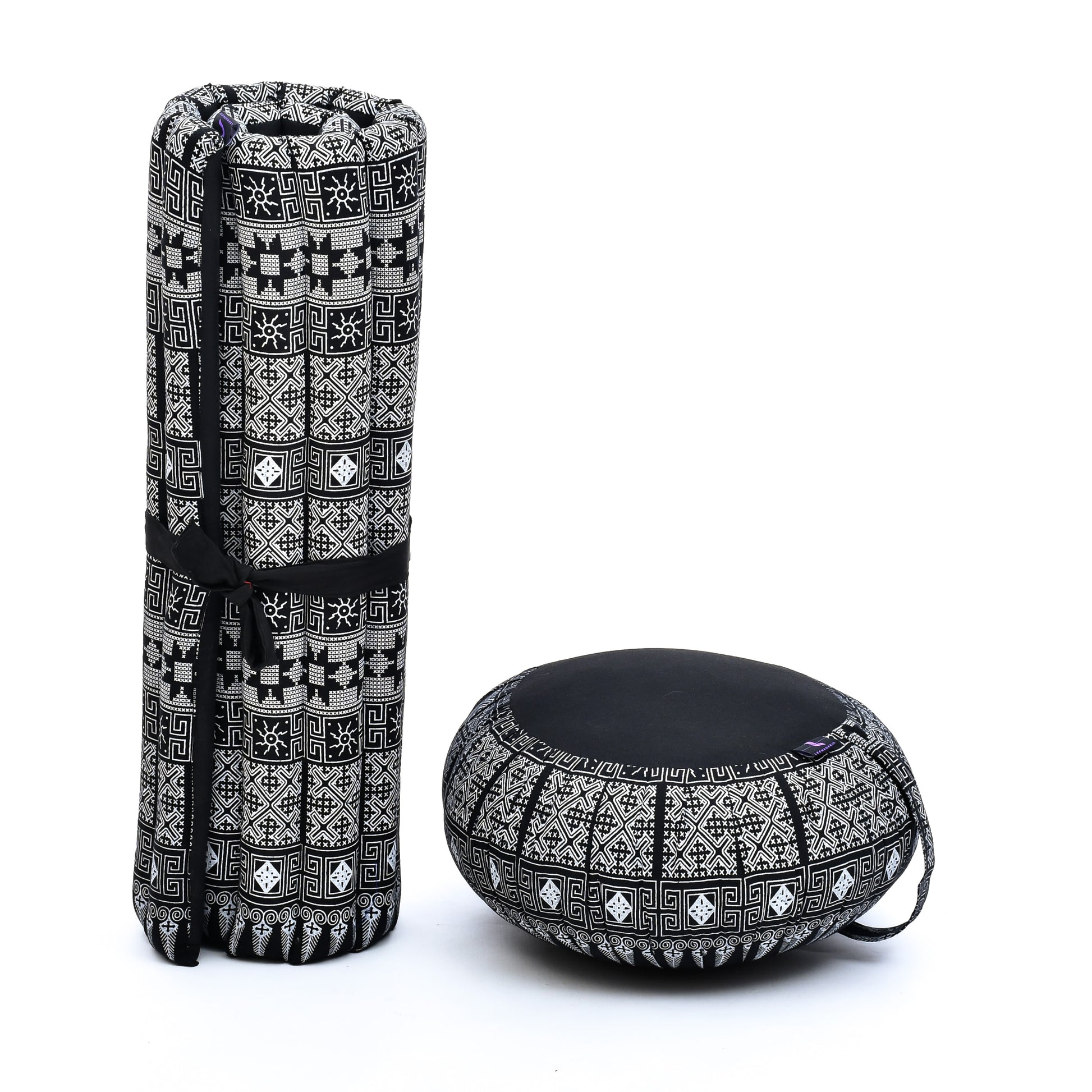 Kapok Meditation Cushion Set – Zabuton Mat & Zafu Seat Cushion with Cotton Cover, Cbt4 - Black