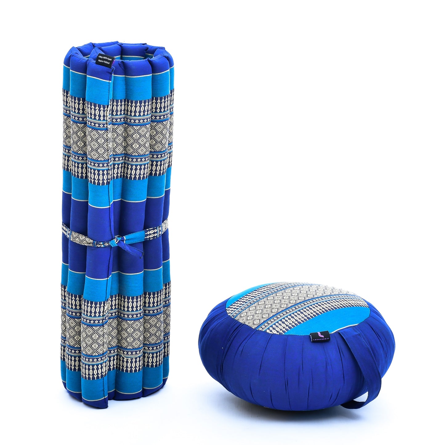 Kapok Meditation Cushion Set – Zabuton Mat & Zafu Seat Cushion with Cotton Cover, Sf28 - Blue