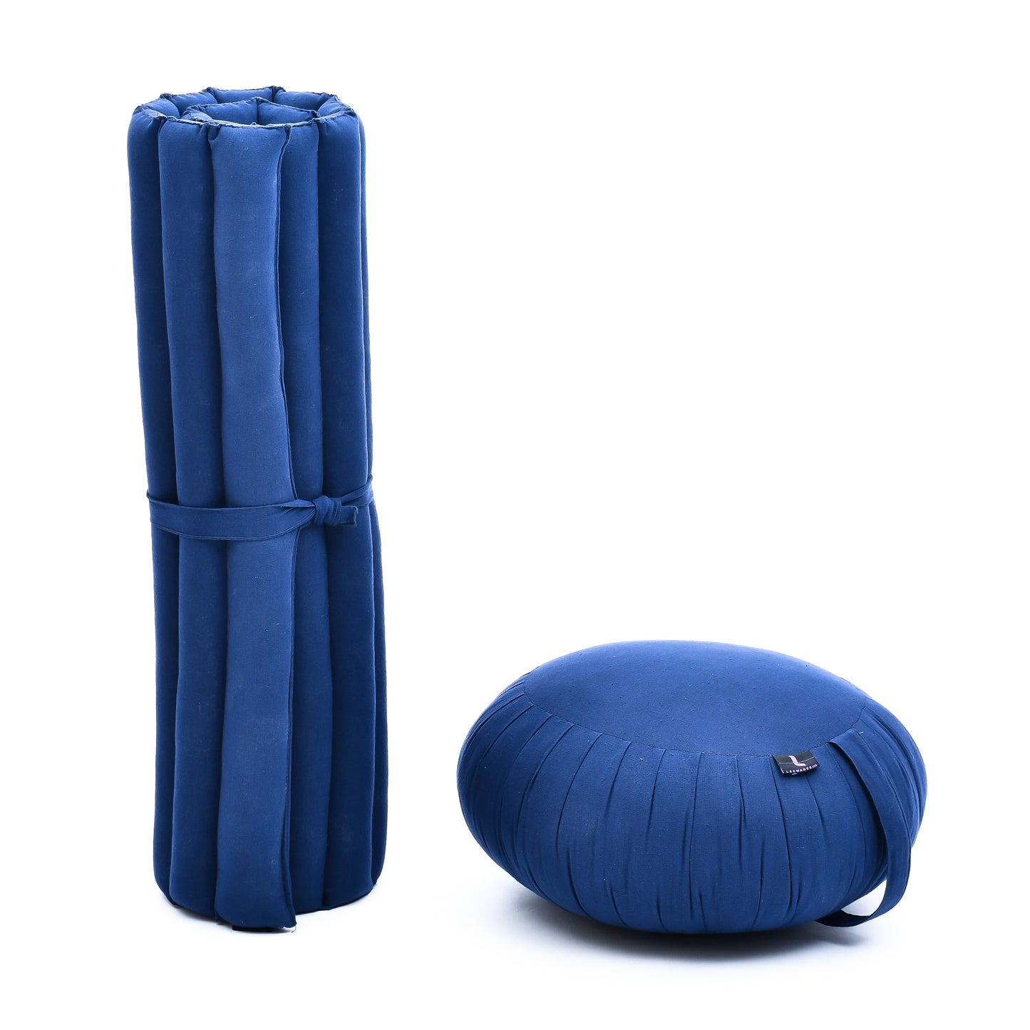 Kapok Meditation Cushion Set – Zabuton Mat & Zafu Seat Cushion with Cotton Cover, Cl44 - blue