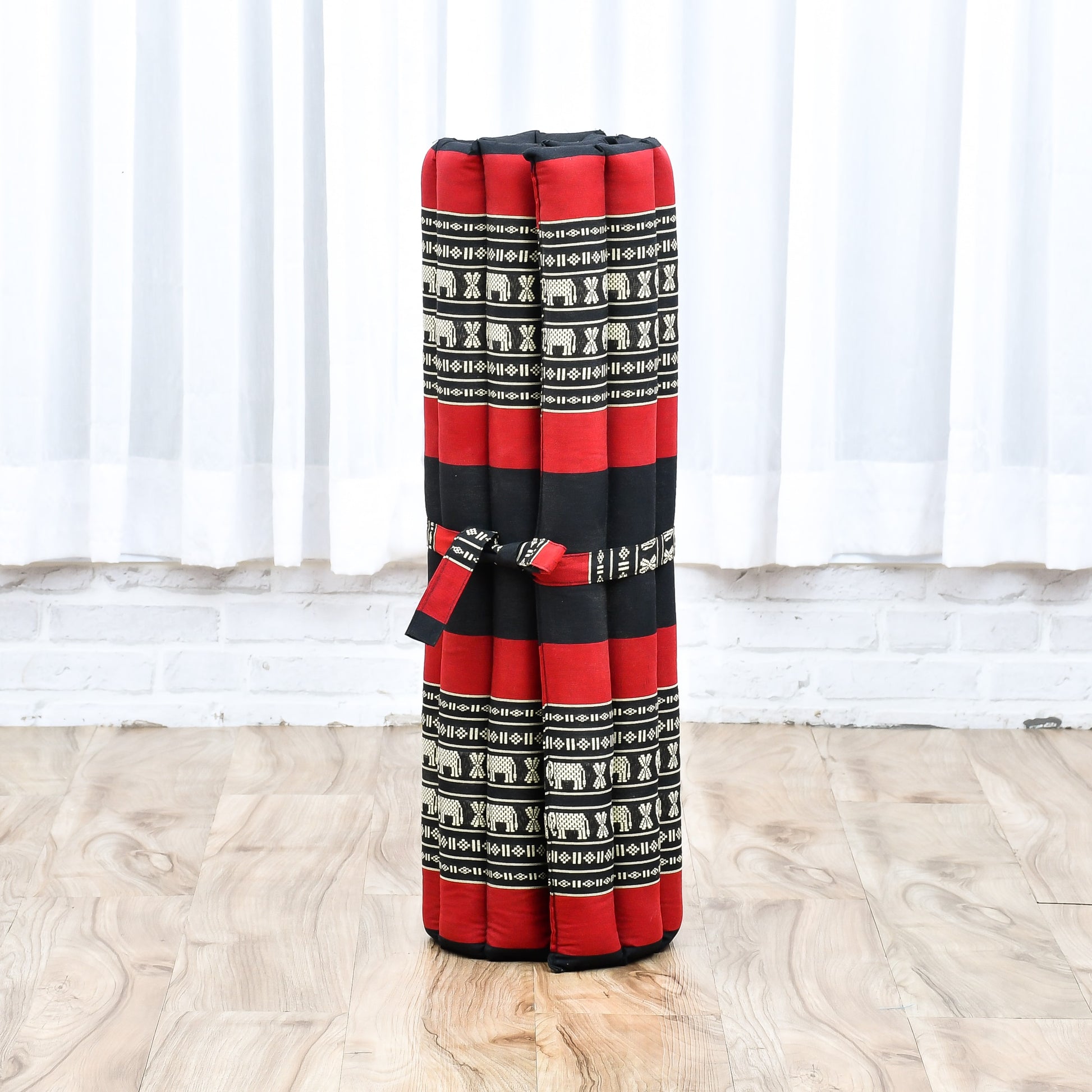 Large Kapok Zabuton Meditation Cushion – Rectangular Floor Mat with Cotton Cover, Sf13 - Red, Black