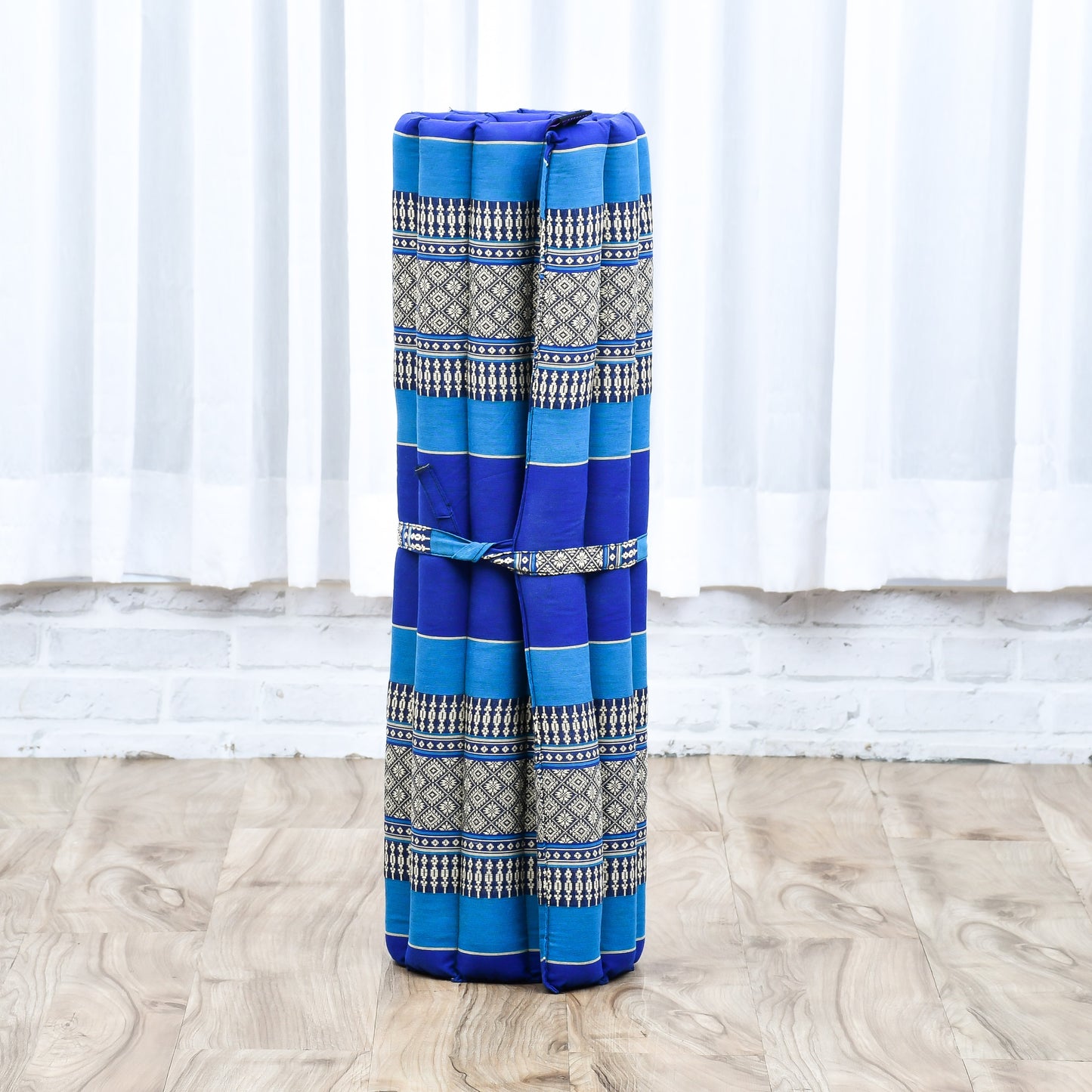 Large Kapok Zabuton Meditation Cushion – Rectangular Floor Mat with Cotton Cover, Sf28 - Blue