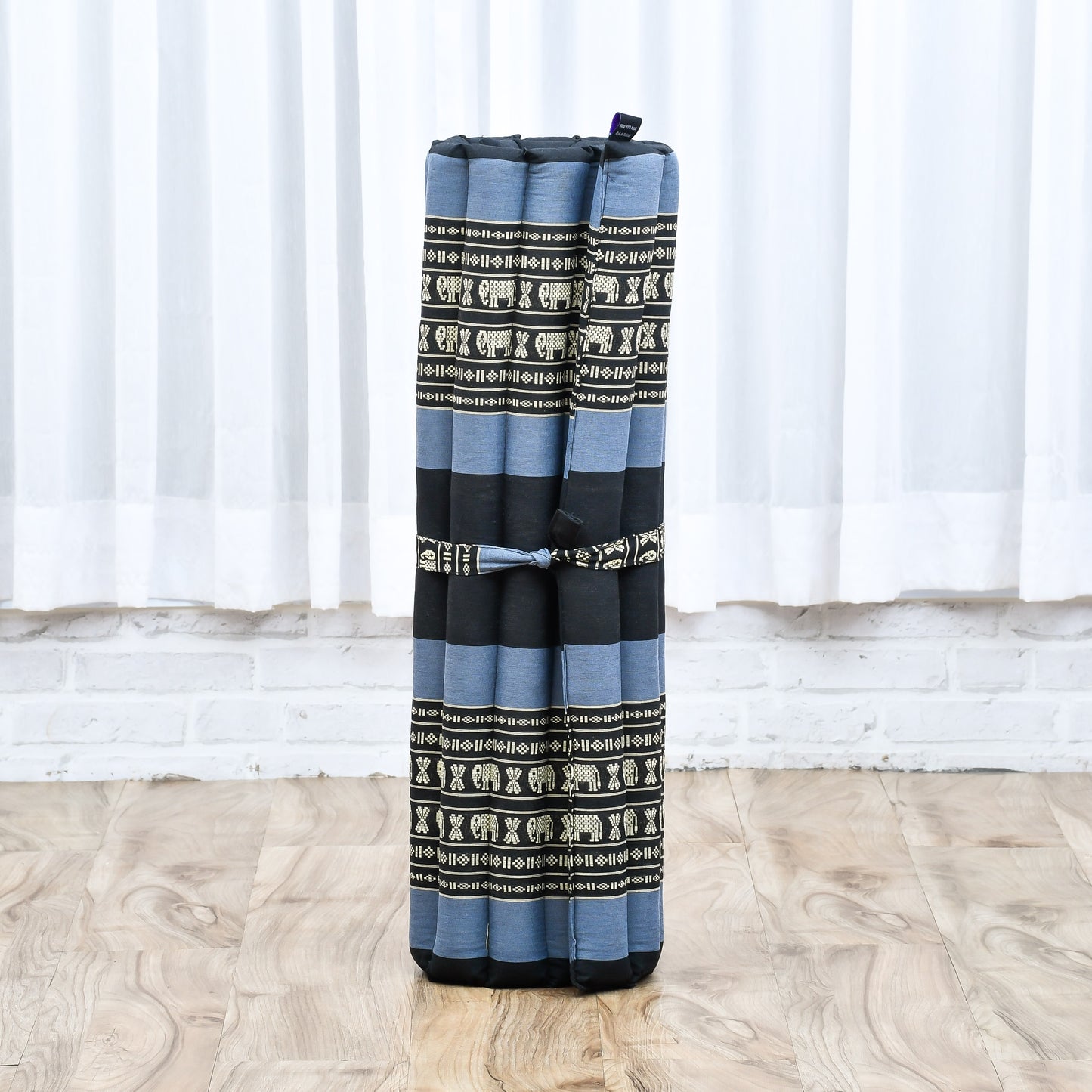 Large Kapok Zabuton Meditation Cushion – Rectangular Floor Mat with Cotton Cover, Sf15 - Blue