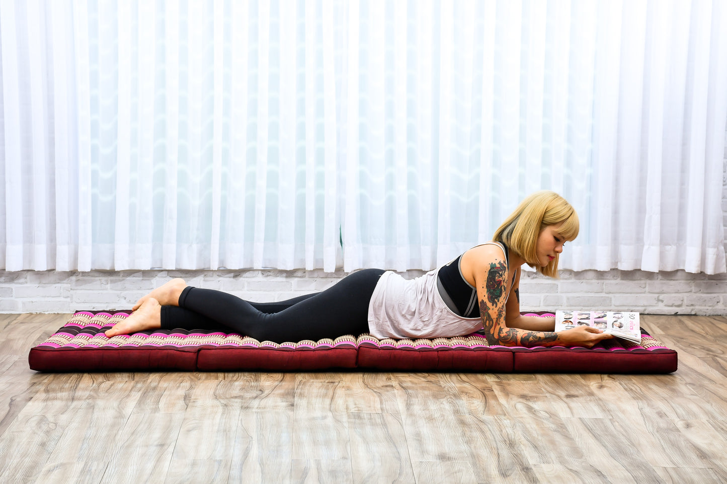 Kapok Folding Mattress – Thick Cotton Padded Guest Bed for Home, Sleeping & Mindfulness Corner, Sf29 - Auburn, Pink, M: 200x70 cm