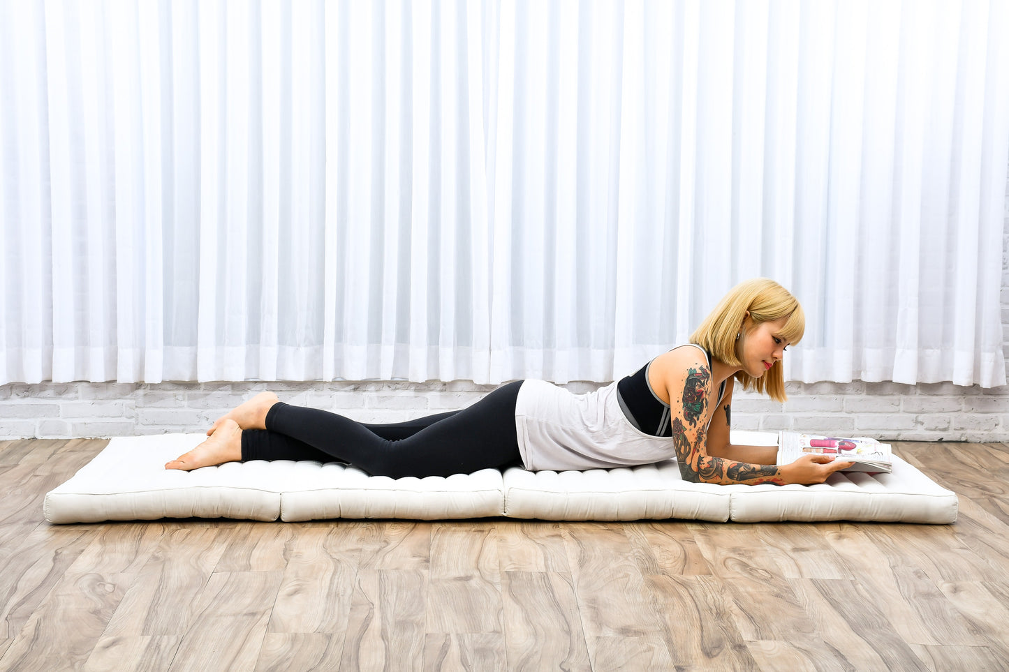 Kapok Folding Mattress – Thick Cotton Padded Guest Bed for Home, Sleeping & Mindfulness Corner, Cl01 - Ecru, M: 200x70 cm