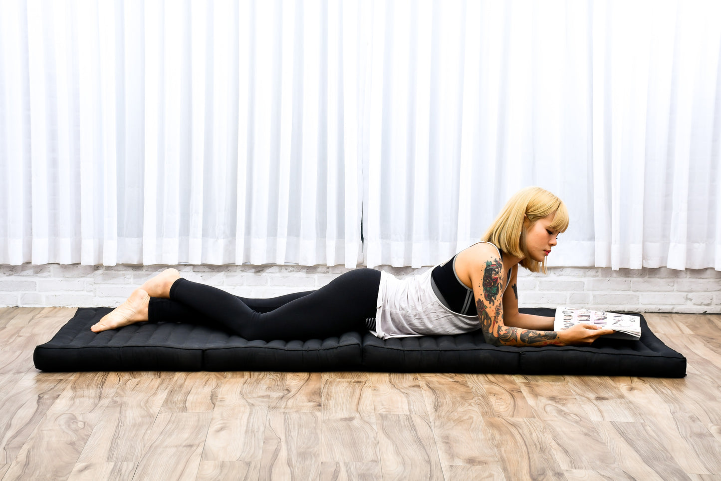 Kapok Folding Mattress – Thick Cotton Padded Guest Bed for Home, Sleeping & Mindfulness Corner, Cl02 - Black, M: 200x70 cm