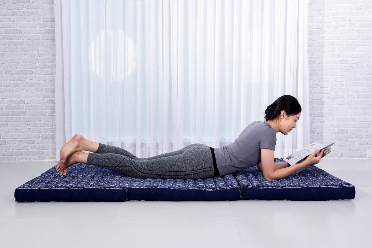Kapok Folding Mattress – Thick Cotton Padded Guest Bed for Home, Sleeping & Mindfulness Corner, Cbt2 - Dark Blue, L: 200x100 cm