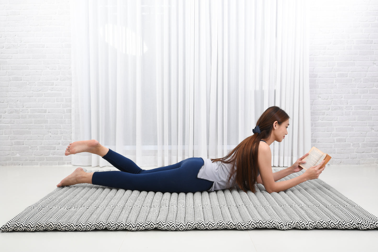 Kapok Roll-Up Mattress – Foldable Sleeping & Relax Mat with Cotton Cover for Home & Outdoor Use, Cbt5 - Black, XL: 190x145 cm