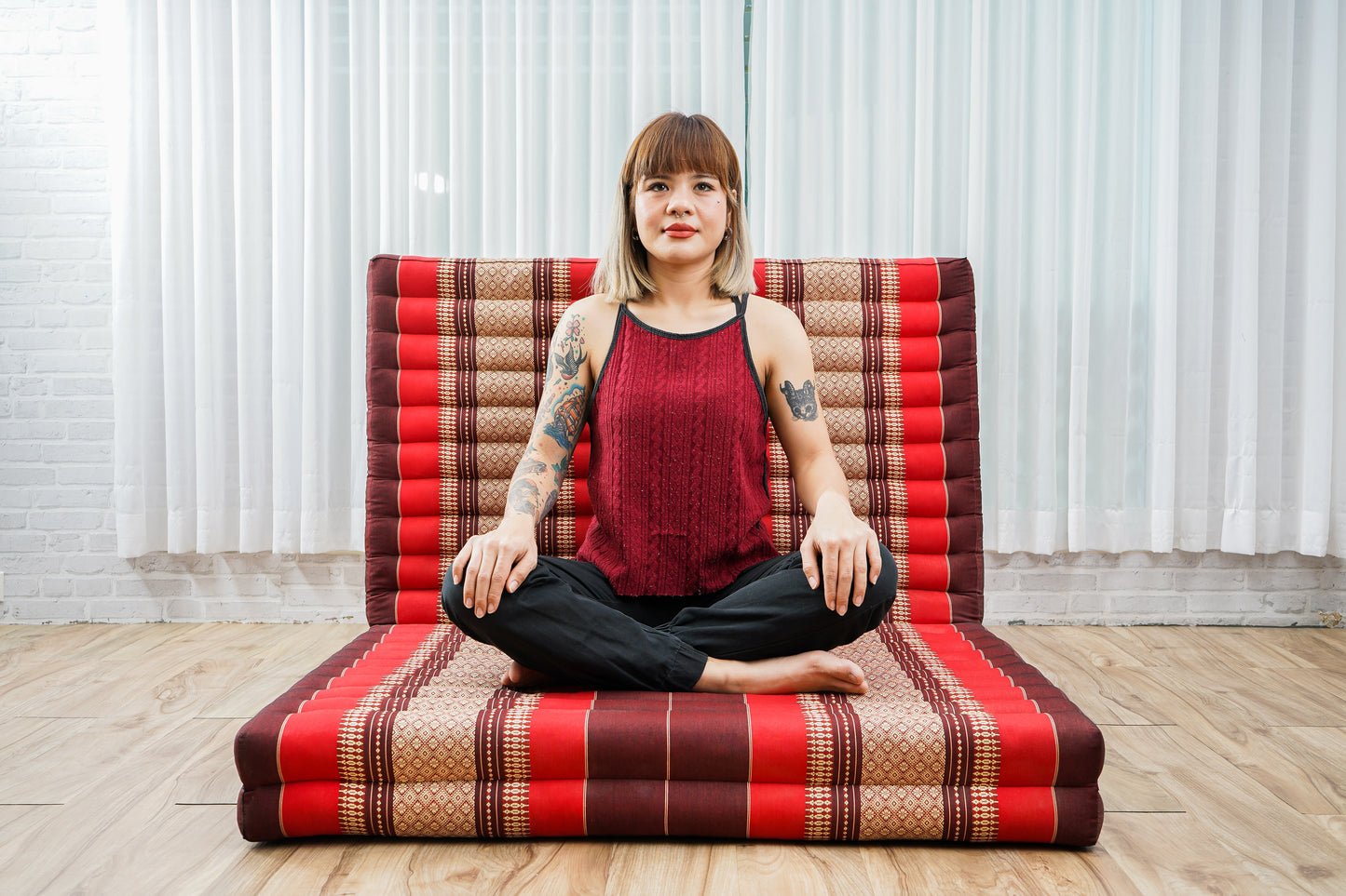 Kapok Folding Mattress – Thick Cotton Padded Guest Bed for Home, Sleeping & Mindfulness Corner, Sf24 - Red, Brown, L: 200x100 cm