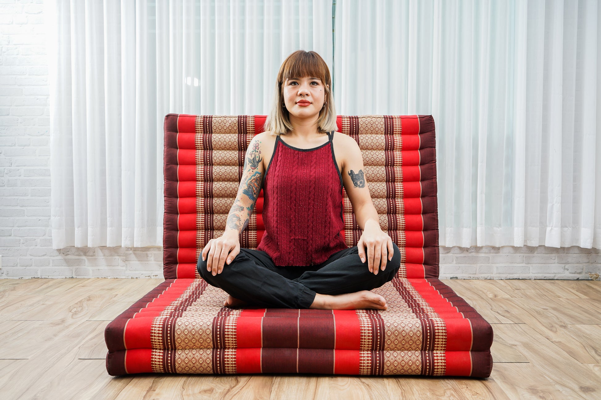 Kapok Folding Mattress – Thick Cotton Padded Guest Bed for Home, Sleeping & Mindfulness Corner, Sf24 - Red, Brown, L: 200x100 cm