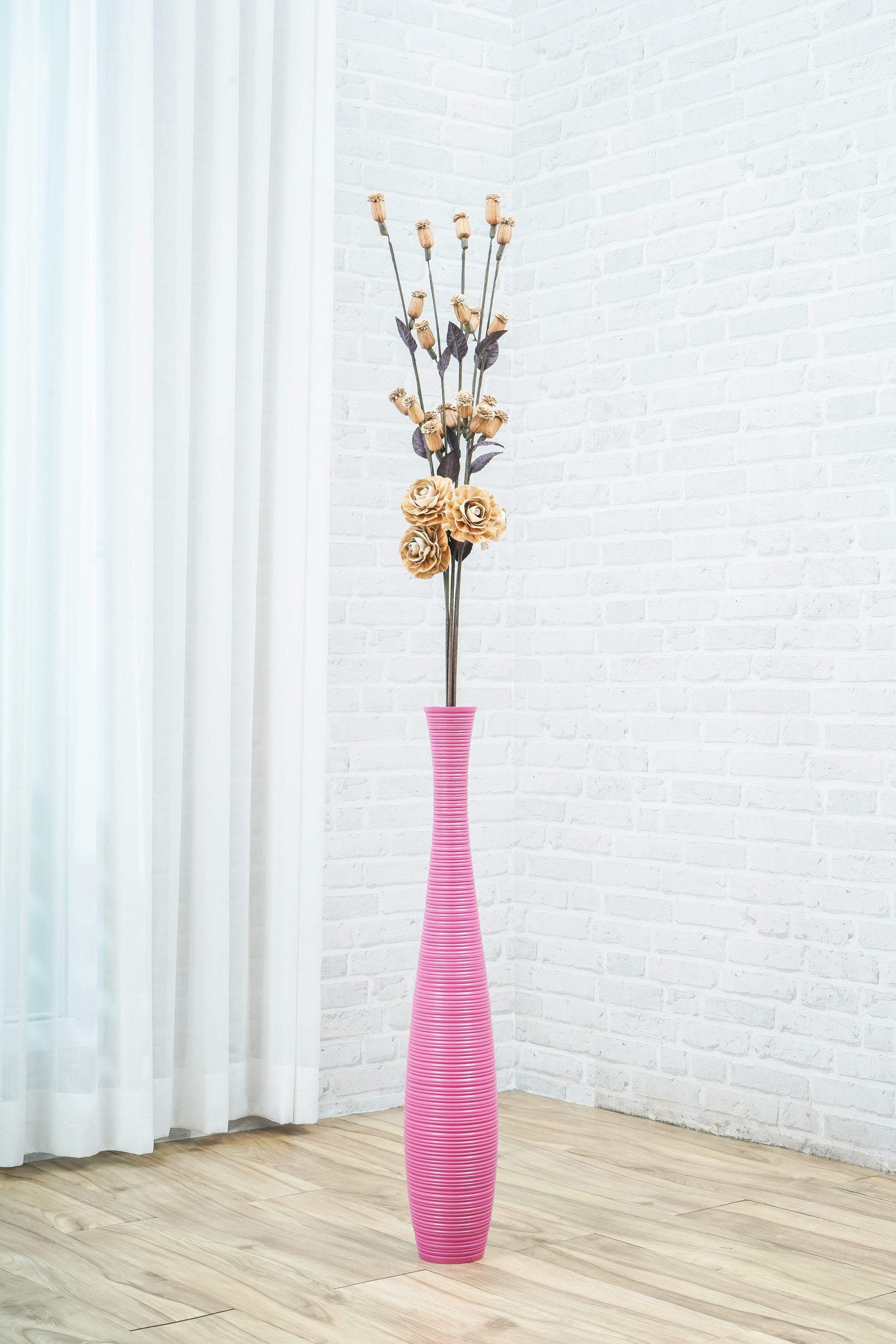 Large Mango Wood Floor Vase – Handcrafted Decorative Highlight from Thailand, 65 cm