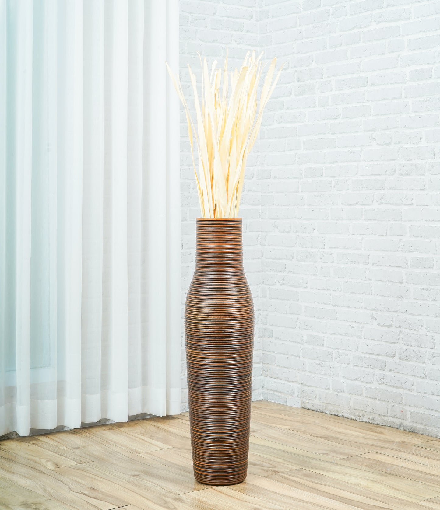 Large Mango Wood Floor Vase – Handcrafted Decorative Highlight from Thailand, brown, 65 cm