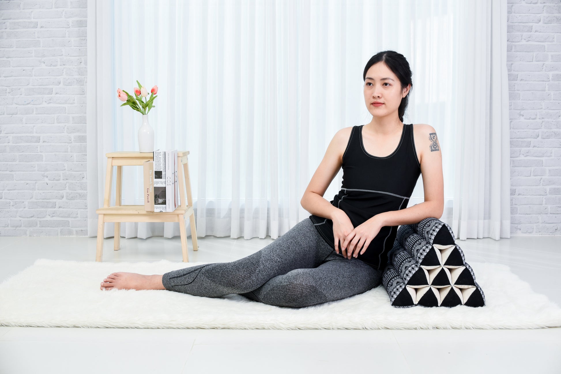 Triangular Kapok Backrest Cushion – Firm Thai Reading Pillow with Cotton Cover in Plain or Patterned Designs, Cbt3 - Black, triangle cushion