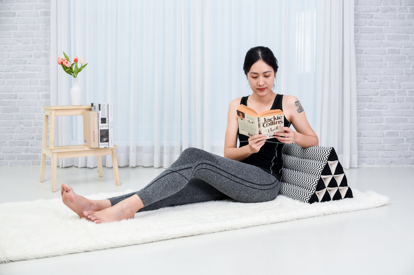 Triangular Kapok Backrest Cushion – Firm Thai Reading Pillow with Cotton Cover in Plain or Patterned Designs, Cbt5 - Black, triangle cushion