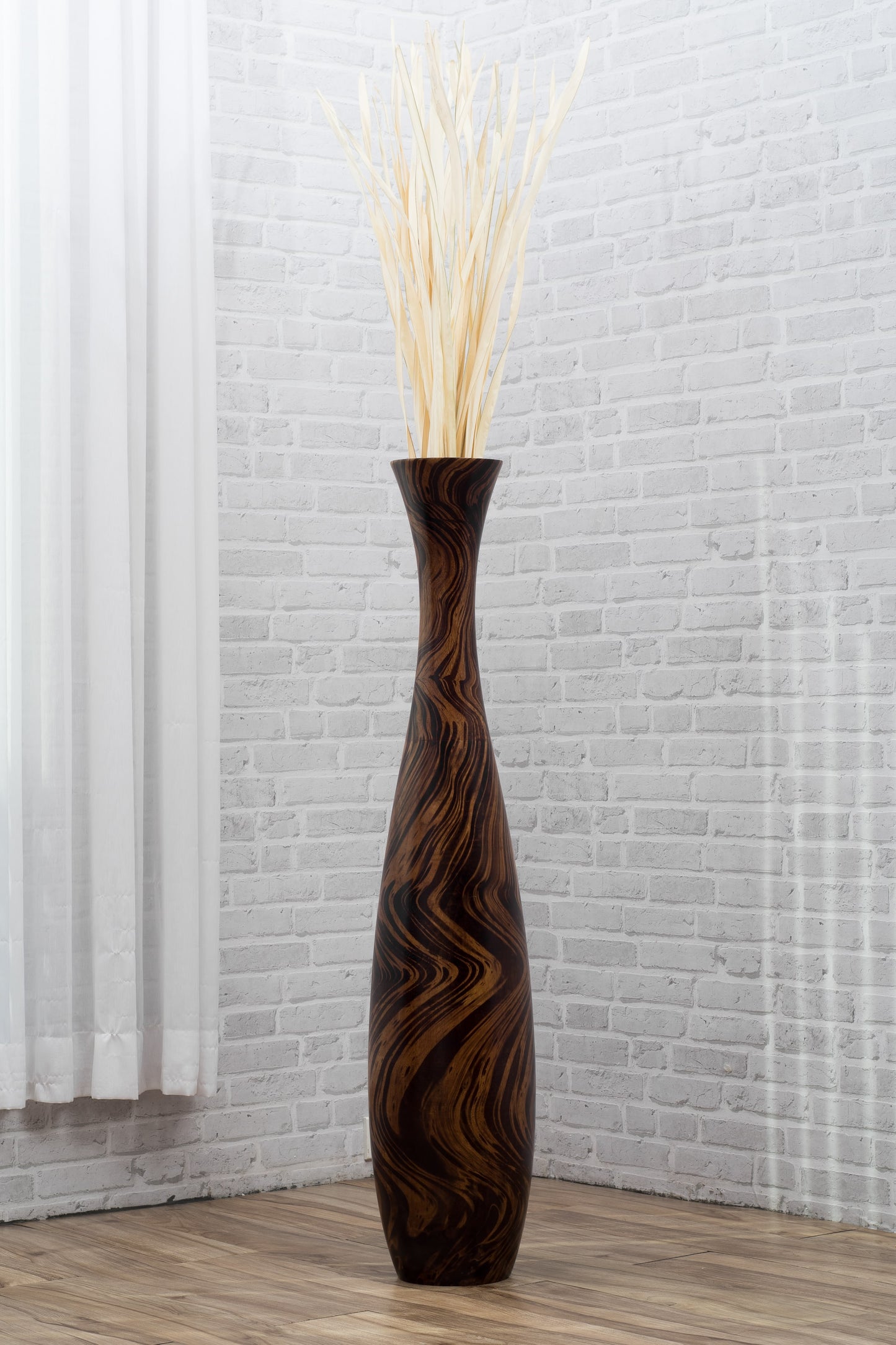 Large Mango Wood Floor Vase – Handcrafted Decorative Highlight from Thailand, 105 cm
