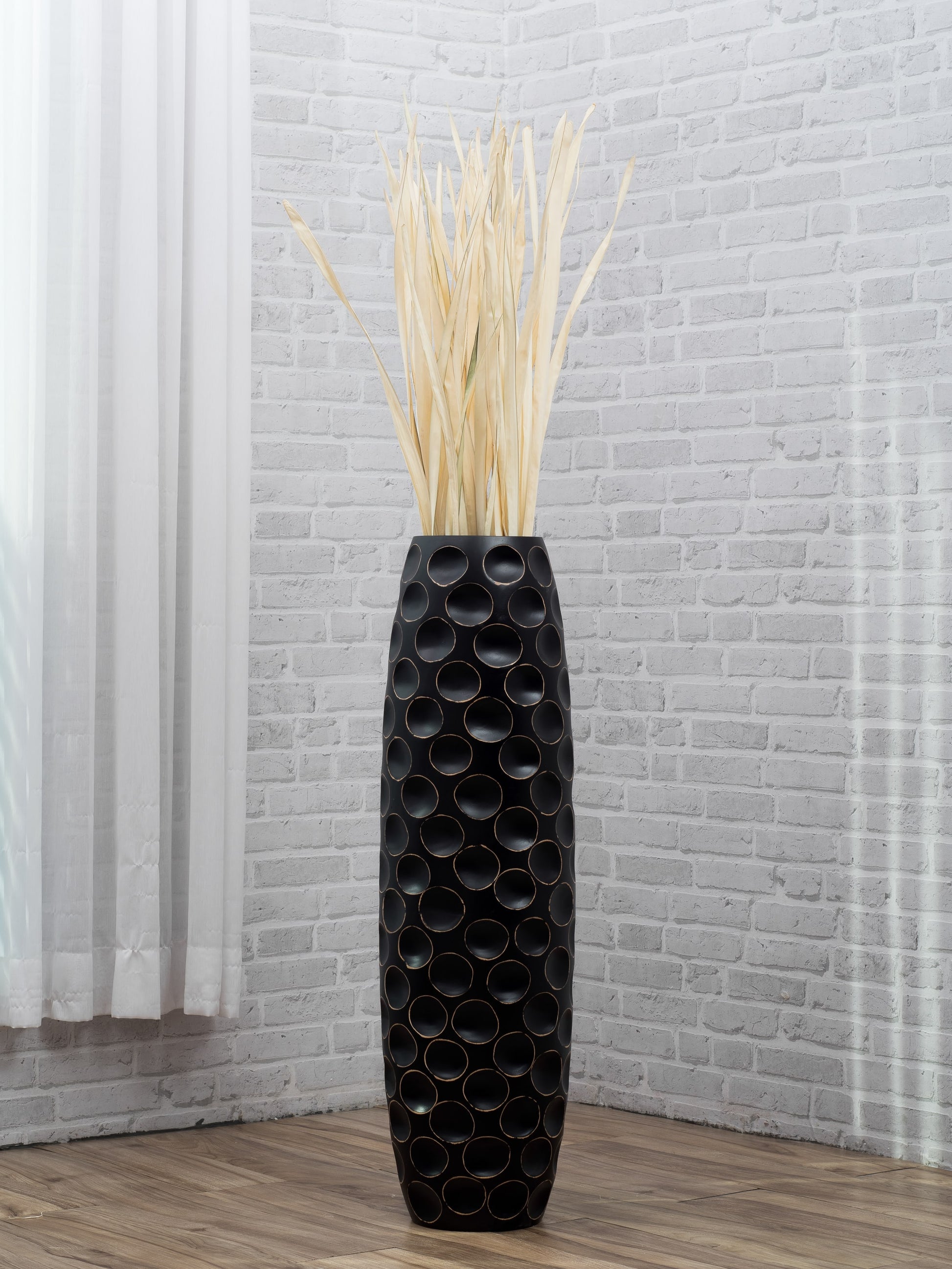 Large Mango Wood Floor Vase – Handcrafted Decorative Highlight from Thailand, 85 cm