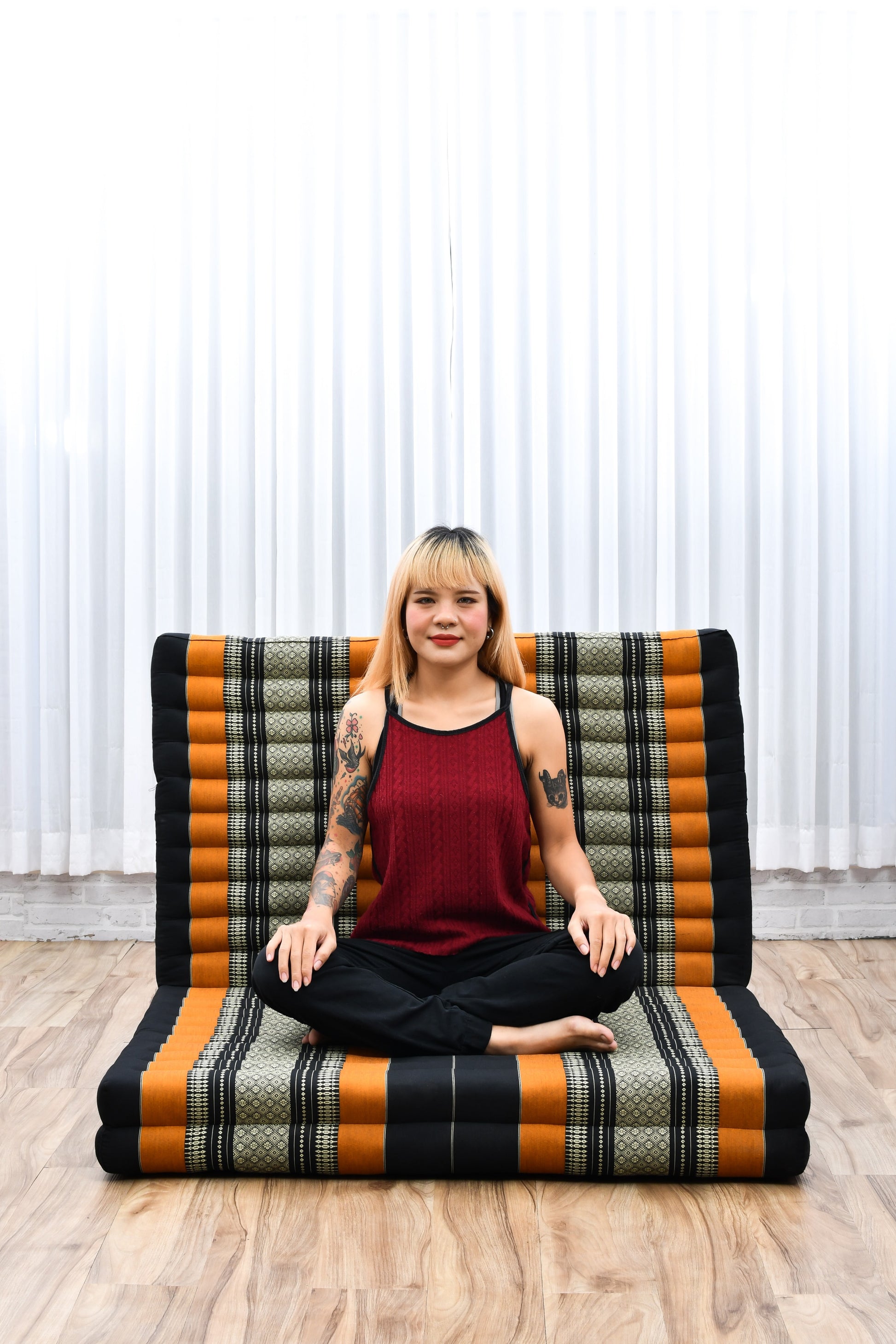 Kapok Folding Mattress – Thick Cotton Padded Guest Bed for Home, Sleeping & Mindfulness Corner, Sf03 - Black, Orange, L: 200x100 cm