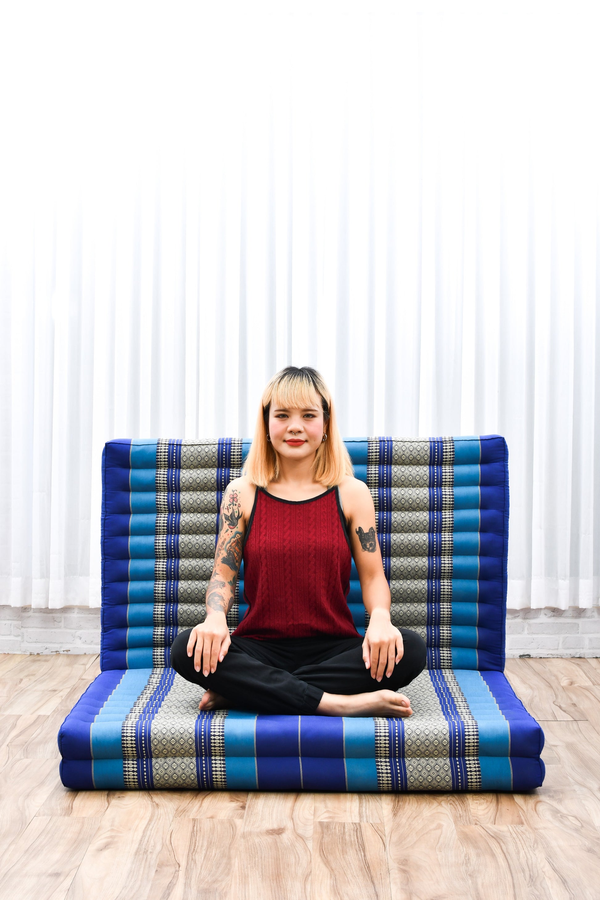 Kapok Folding Mattress – Thick Cotton Padded Guest Bed for Home, Sleeping & Mindfulness Corner, Sf28 - Blue, L: 200x100 cm