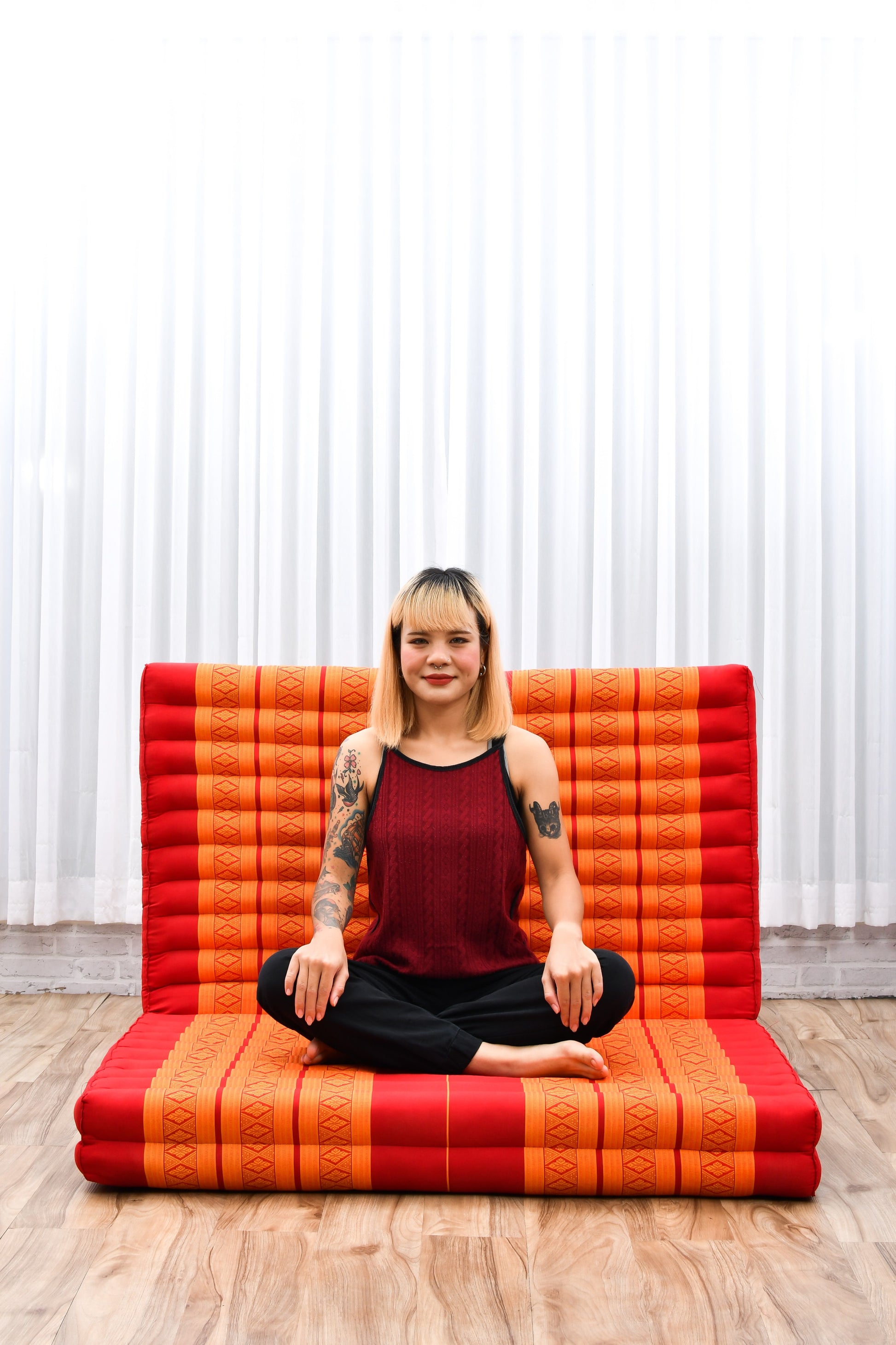 Kapok Folding Mattress – Thick Cotton Padded Guest Bed for Home, Sleeping & Mindfulness Corner, Sf02 - Orange, L: 200x100 cm