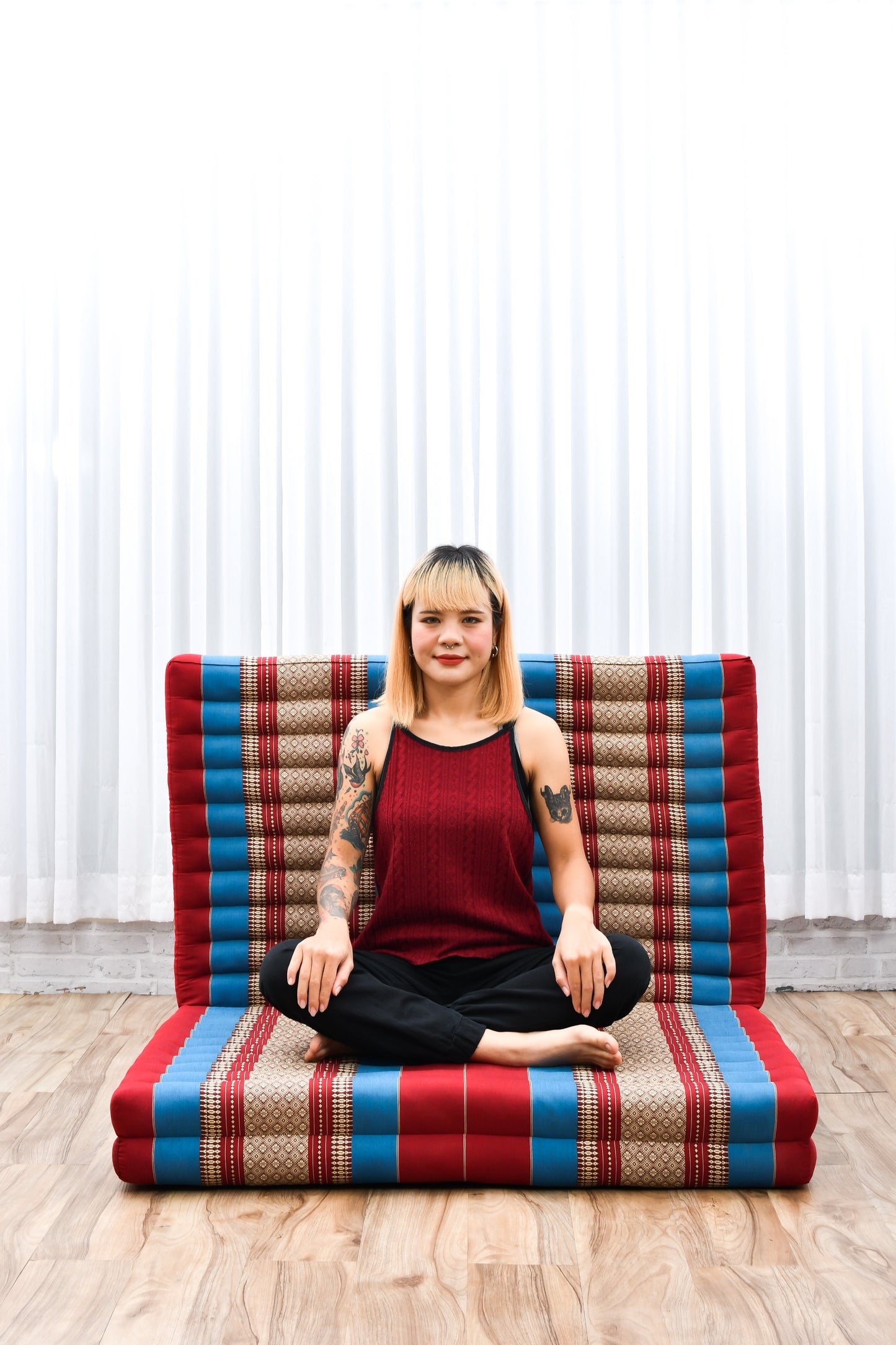 Kapok Folding Mattress – Thick Cotton Padded Guest Bed for Home, Sleeping & Mindfulness Corner, Sf27 - Blue, Red, L: 200x100 cm