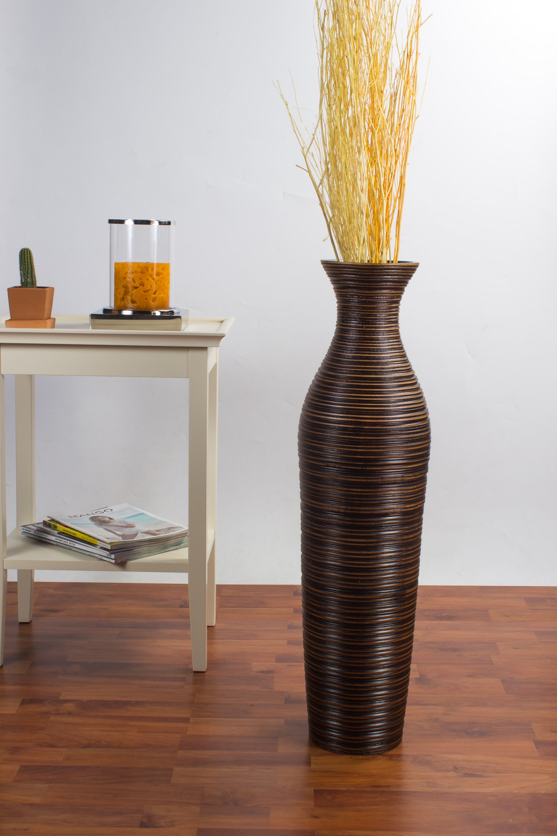Large Mango Wood Floor Vase – Handcrafted Decorative Highlight from Thailand, 65 cm