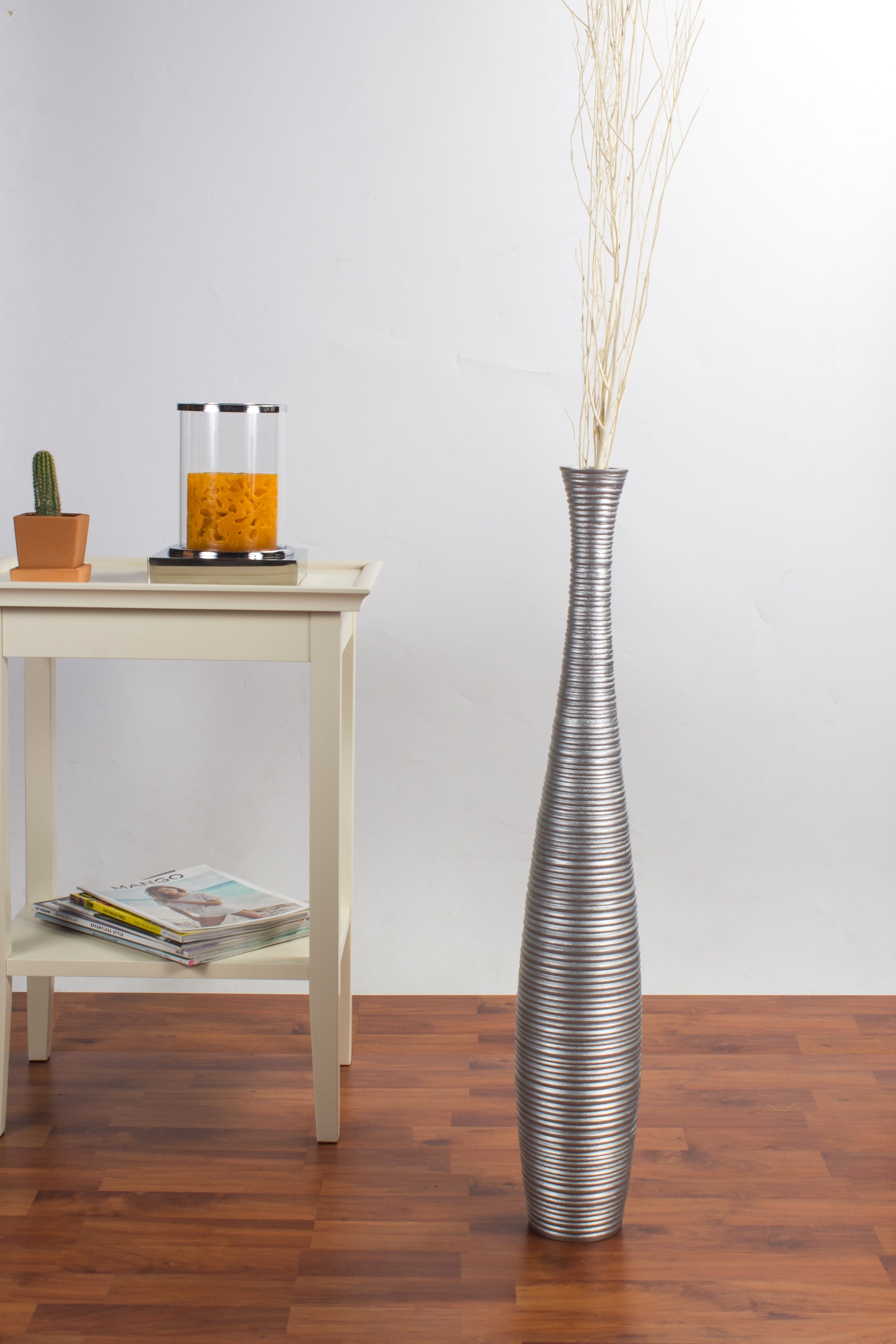 Large Mango Wood Floor Vase – Handcrafted Decorative Highlight from Thailand, 65 cm