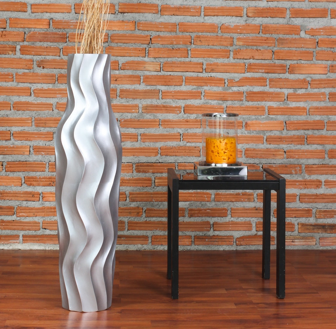 Large Mango Wood Floor Vase – Handcrafted Decorative Highlight from Thailand, silver, 65 cm