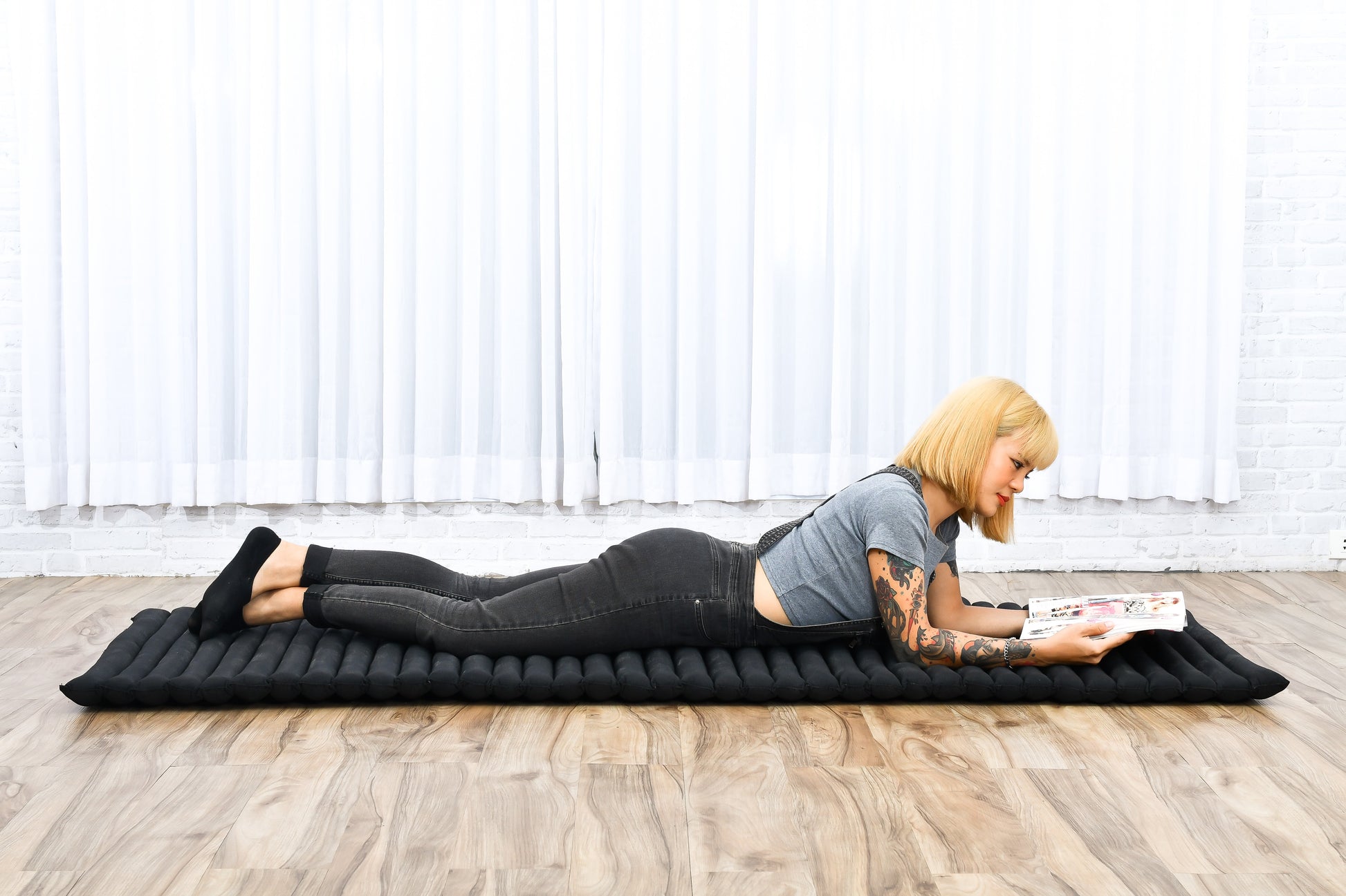 Kapok Roll-Up Mattress – Foldable Sleeping & Relax Mat with Cotton Cover for Home & Outdoor Use, Cl02 - Black, M: 190x70 cm