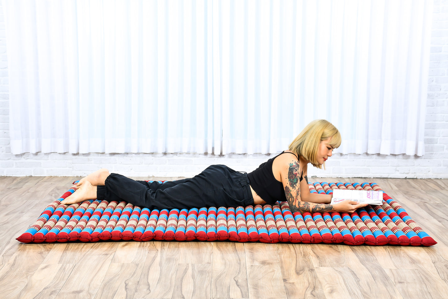 Kapok Roll-Up Mattress – Foldable Sleeping & Relax Mat with Cotton Cover for Home & Outdoor Use, Sf27 - Blue, Red, XL: 190x145 cm