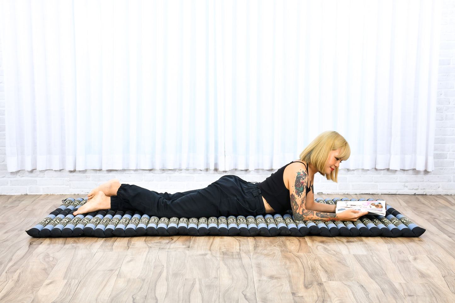 Kapok Roll-Up Mattress – Foldable Sleeping & Relax Mat with Cotton Cover for Home & Outdoor Use, Sf15 - Blue, L: 190x100 cm