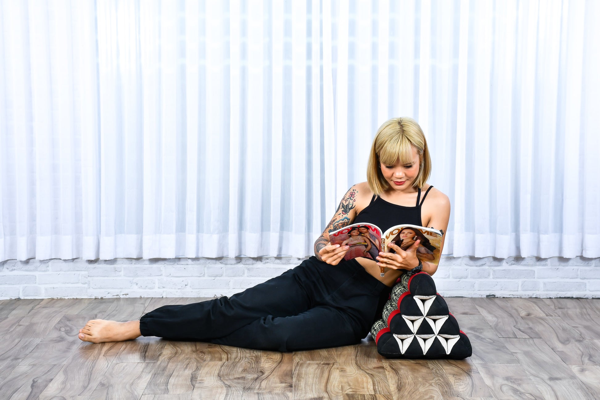 Triangular Kapok Backrest Cushion – Firm Thai Reading Pillow with Cotton Cover in Plain or Patterned Designs, Sf13 - Red, Black, triangle cushion