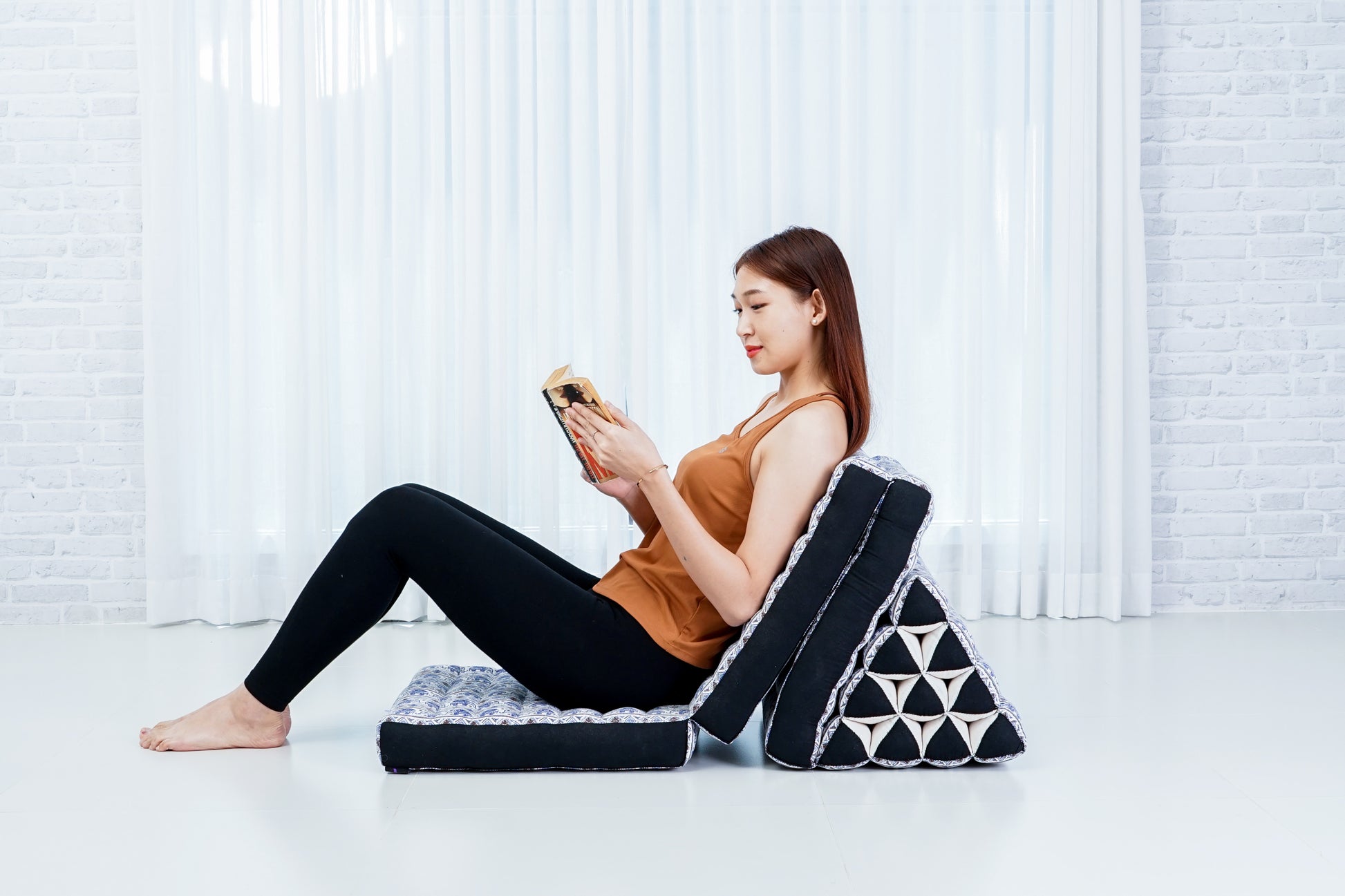 Thai Folding Mat with Triangle Cushion – Handmade Kapok Relax Mat for Sleeping, Reading & Lounging, El1 - Blue, 3 seating segments