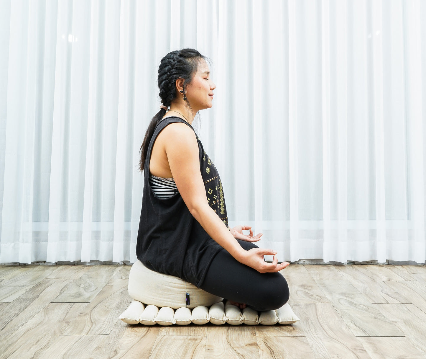 Compact Meditation Cushion Set Made of Kapok – Small Zabuton & Zafu with Cotton Cover, Cl01 - Ecru