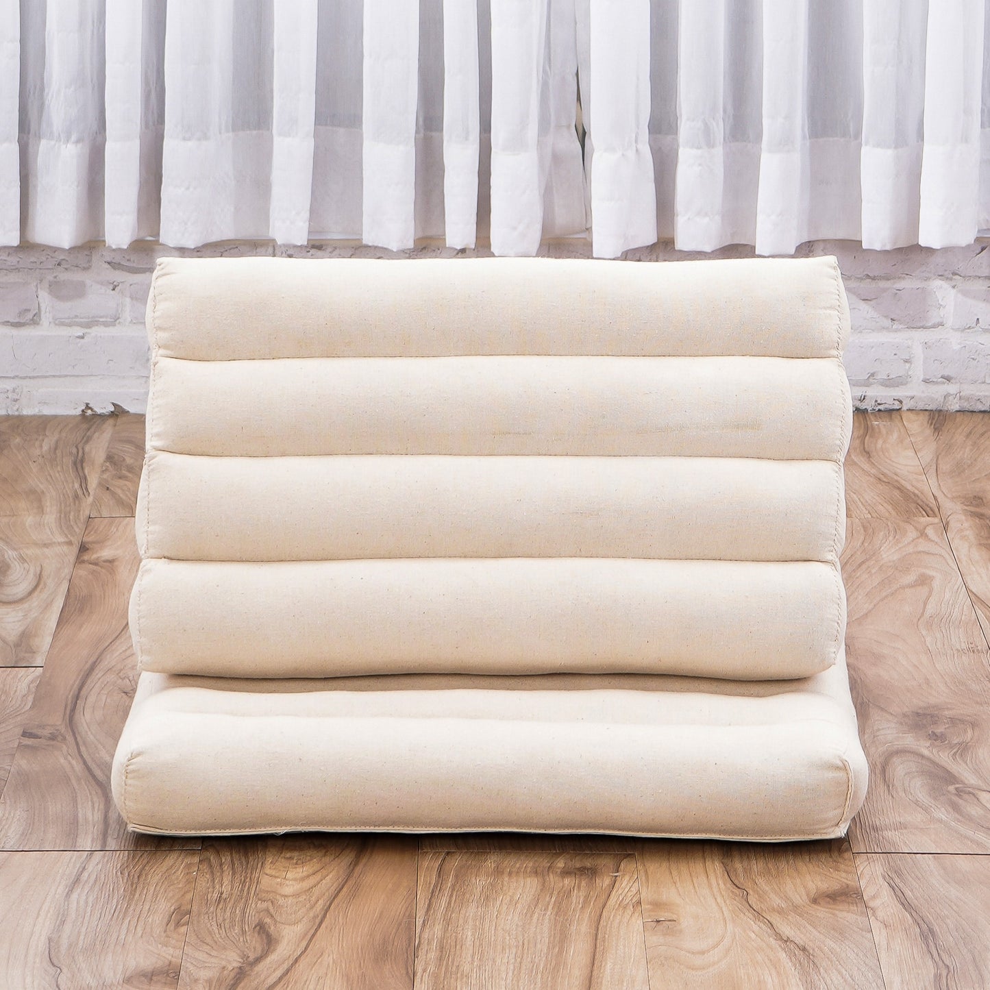 Triangular Kapok Backrest Cushion – Firm Thai Reading Pillow with Cotton Cover in Plain or Patterned Designs, Cl01 - Ecru, 1 seating segment