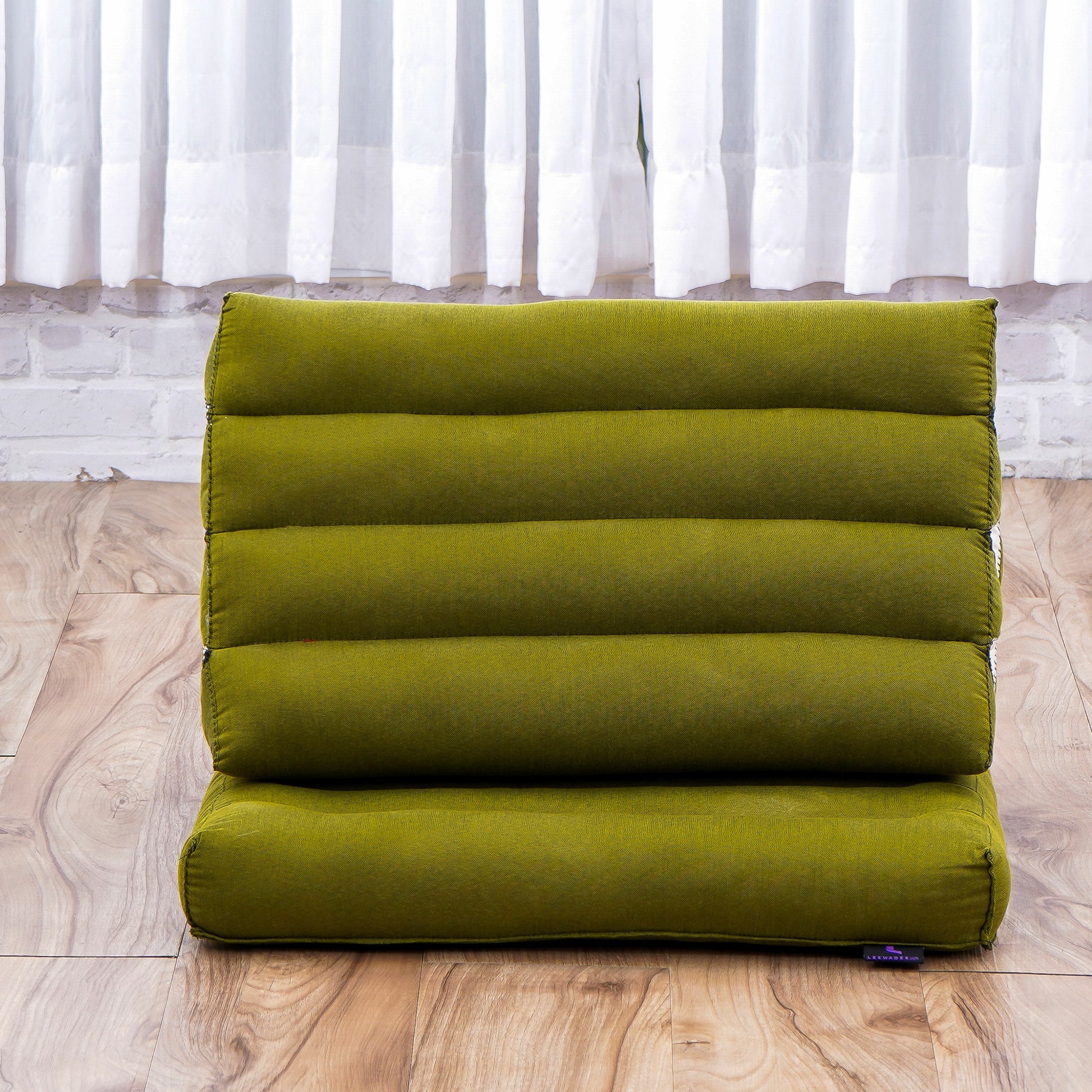 Triangular Kapok Backrest Cushion – Firm Thai Reading Pillow with Cotton Cover in Plain or Patterned Designs, Cl23 - Green, 1 seating segment