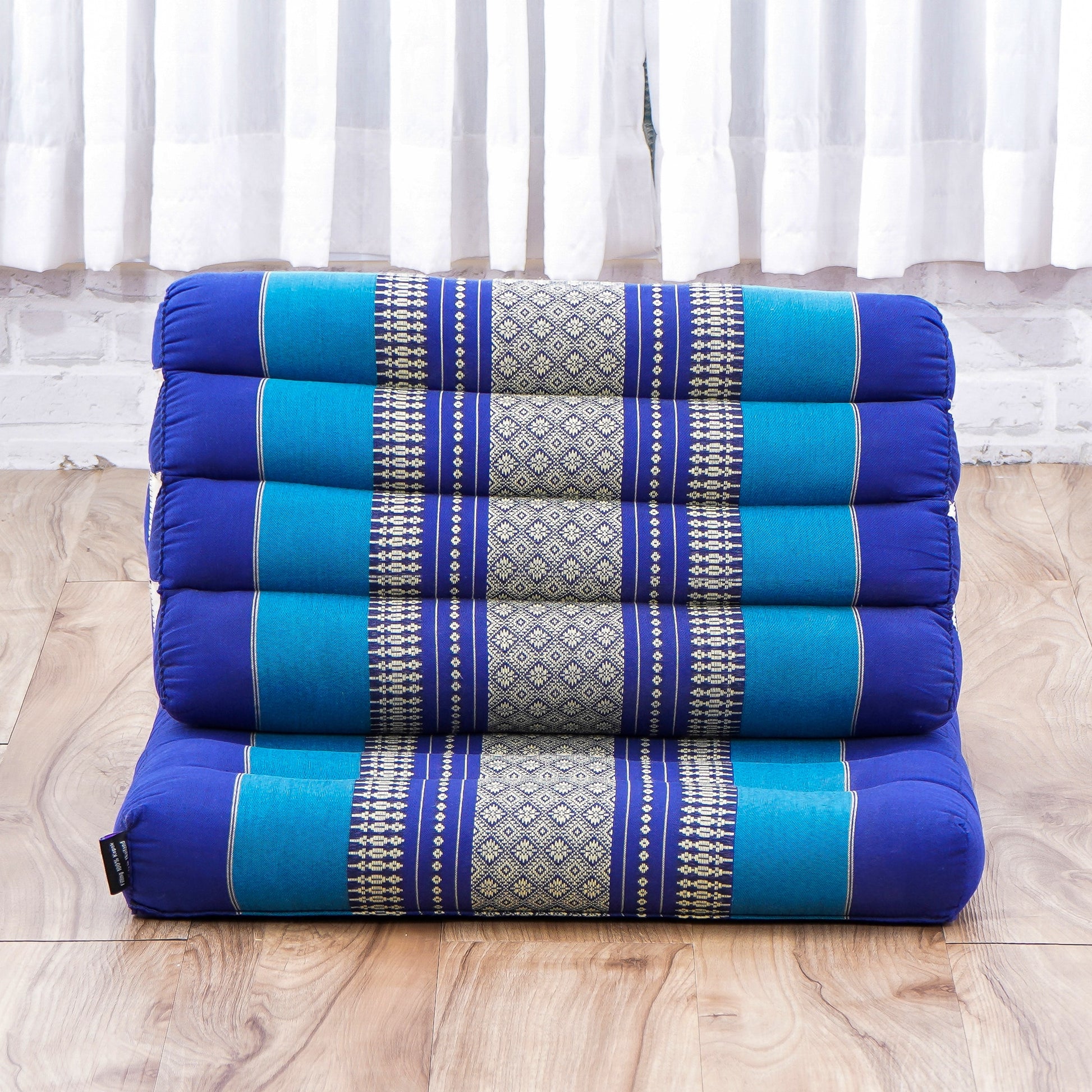 Triangular Kapok Backrest Cushion – Firm Thai Reading Pillow with Cotton Cover in Plain or Patterned Designs, Sf28 - Blue, 1 seating segment