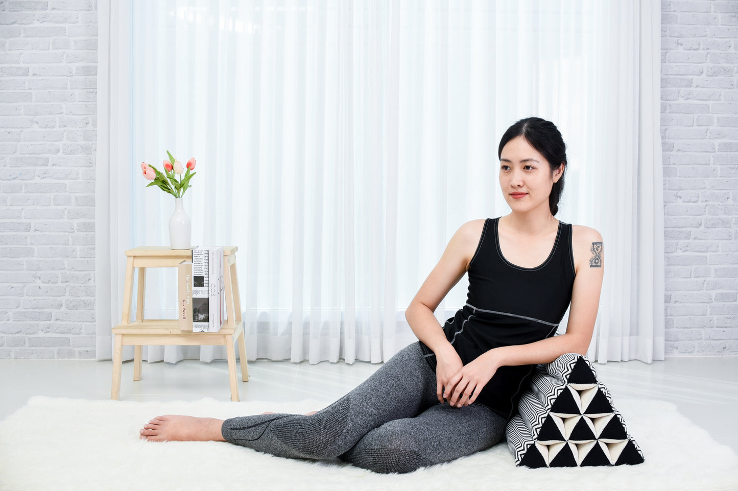 Triangular Kapok Backrest Cushion – Firm Thai Reading Pillow with Cotton Cover in Plain or Patterned Designs, Cbt5 - Black, triangle cushion