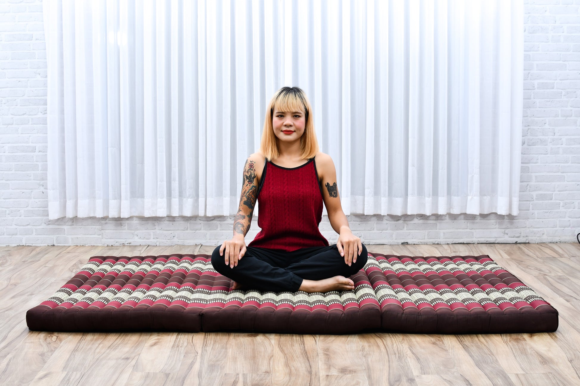 Kapok Folding Mattress – Thick Cotton Padded Guest Bed for Home, Sleeping & Mindfulness Corner, Sf19 - Red, Brown, L: 200x100 cm