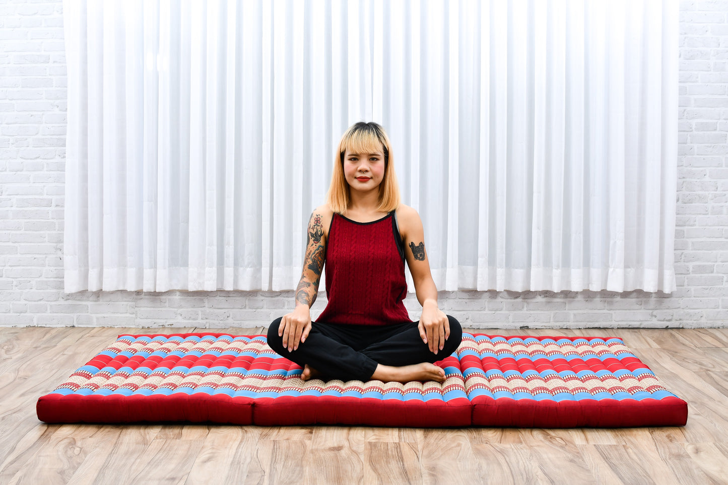 Kapok Folding Mattress – Thick Cotton Padded Guest Bed for Home, Sleeping & Mindfulness Corner, Sf27 - Blue, Red, L: 200x100 cm