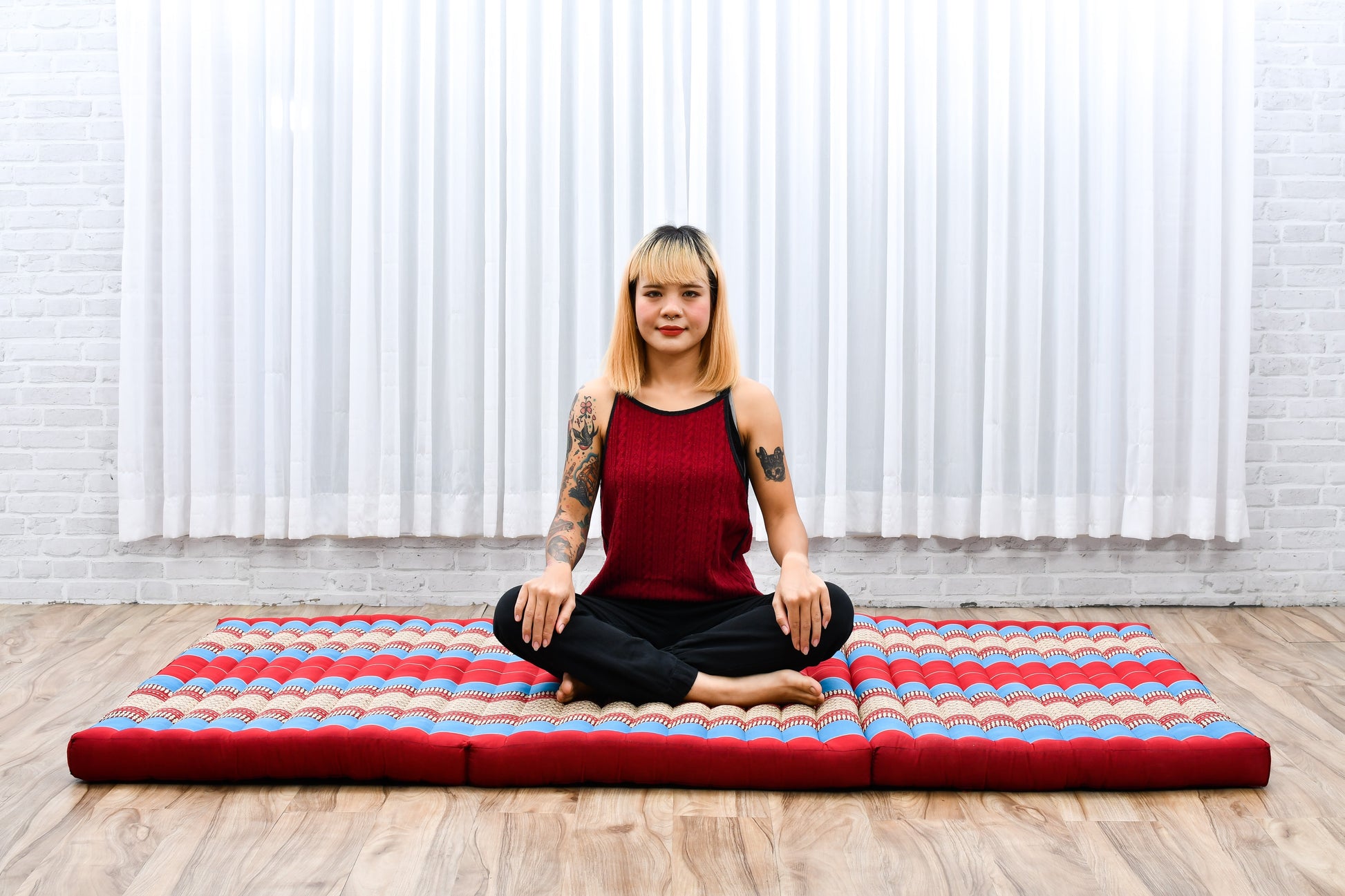 Kapok Folding Mattress – Thick Cotton Padded Guest Bed for Home, Sleeping & Mindfulness Corner, Sf27 - Blue, Red, L: 200x100 cm