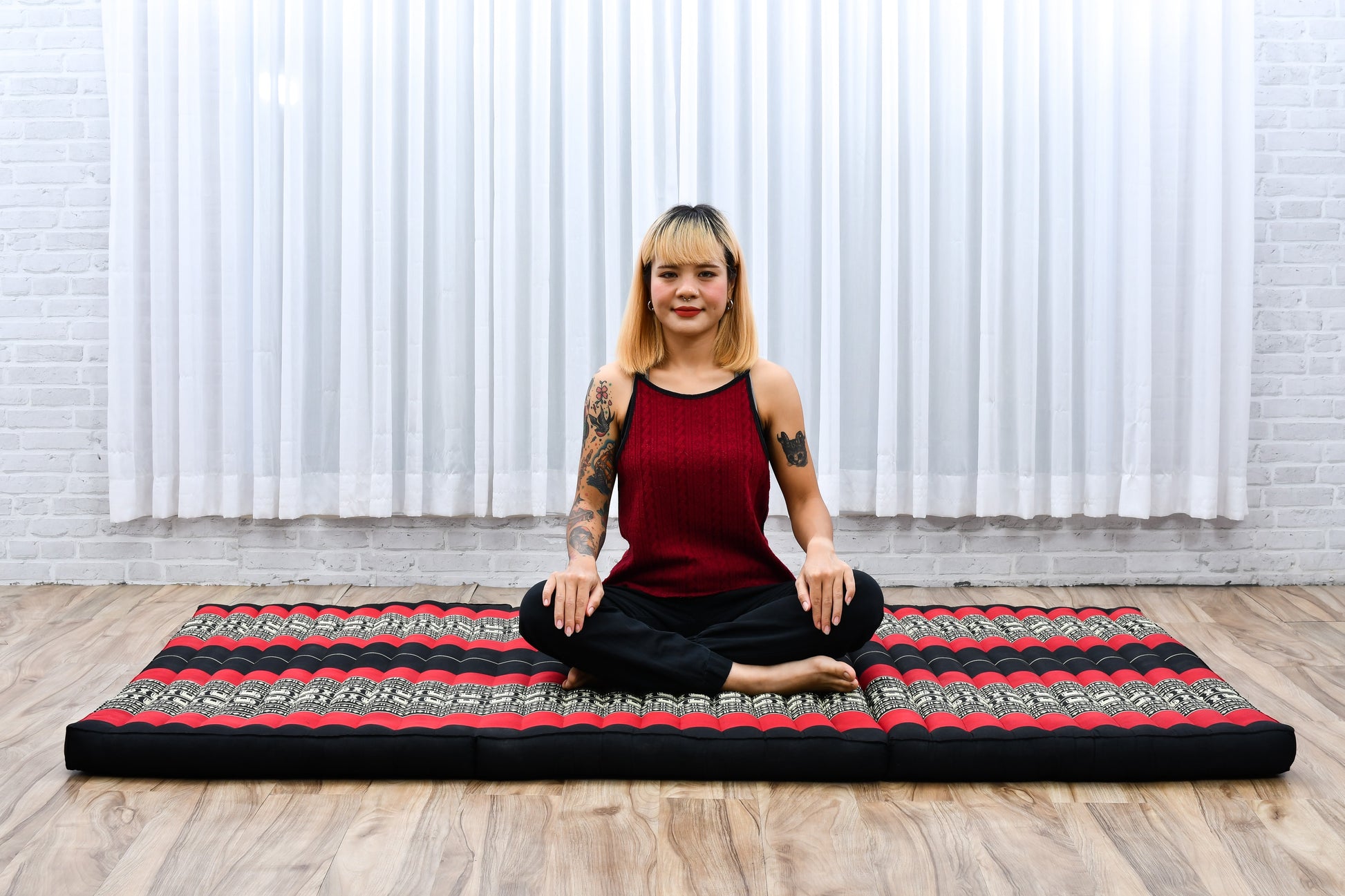 Kapok Folding Mattress – Thick Cotton Padded Guest Bed for Home, Sleeping & Mindfulness Corner, Sf13 - Red, Black, L: 200x100 cm