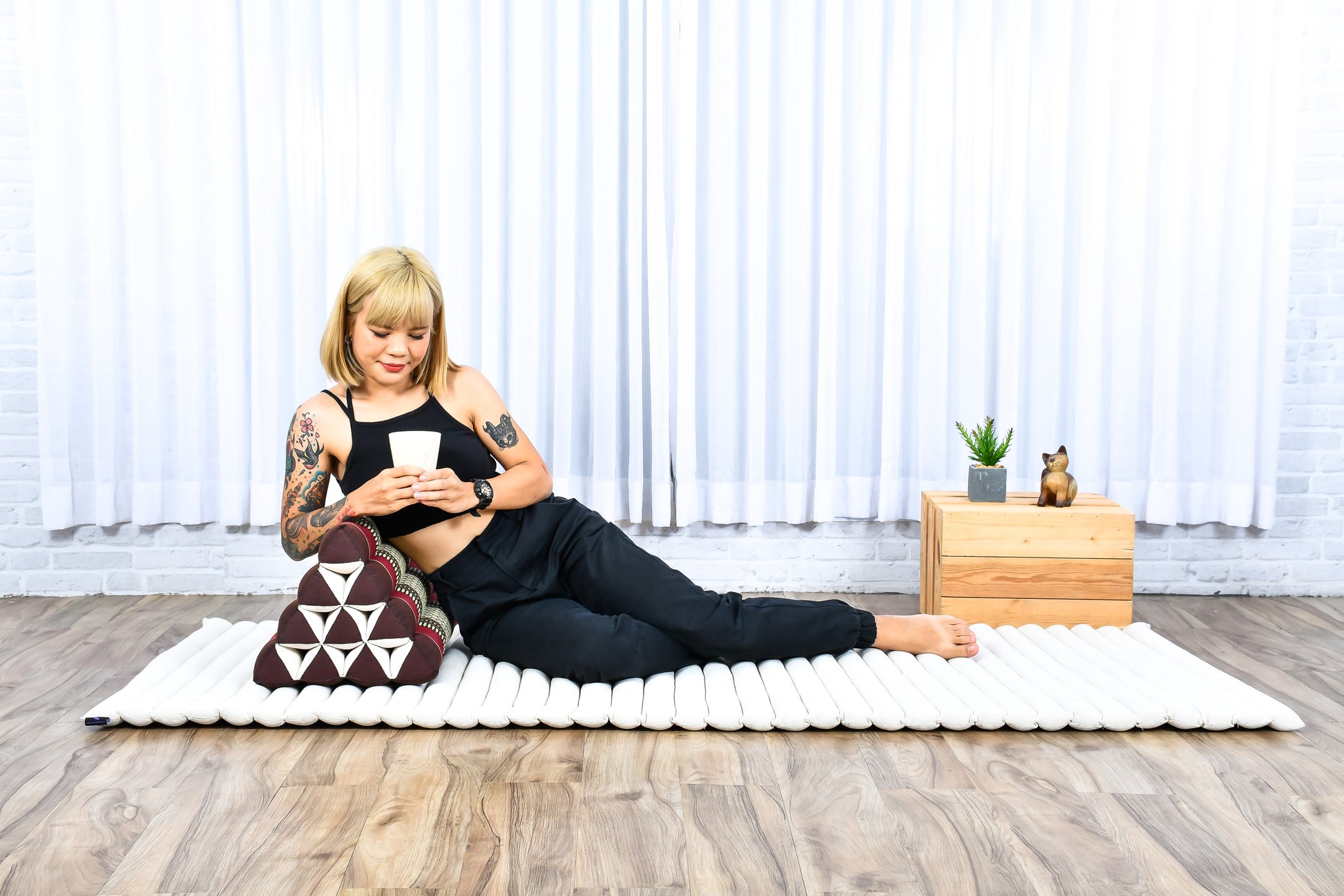 Triangular Kapok Backrest Cushion – Firm Thai Reading Pillow with Cotton Cover in Plain or Patterned Designs, Sf19 - Red, Brown, triangle cushion